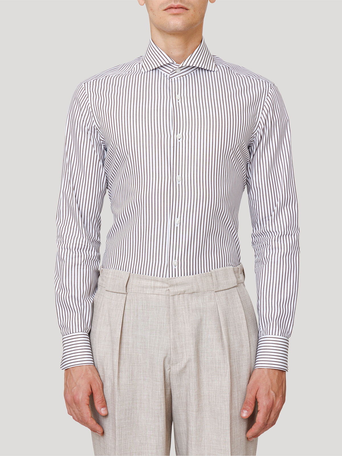 Camicia Sartoriale Collo Mezzo Francese Marrone Royal Made In Italy