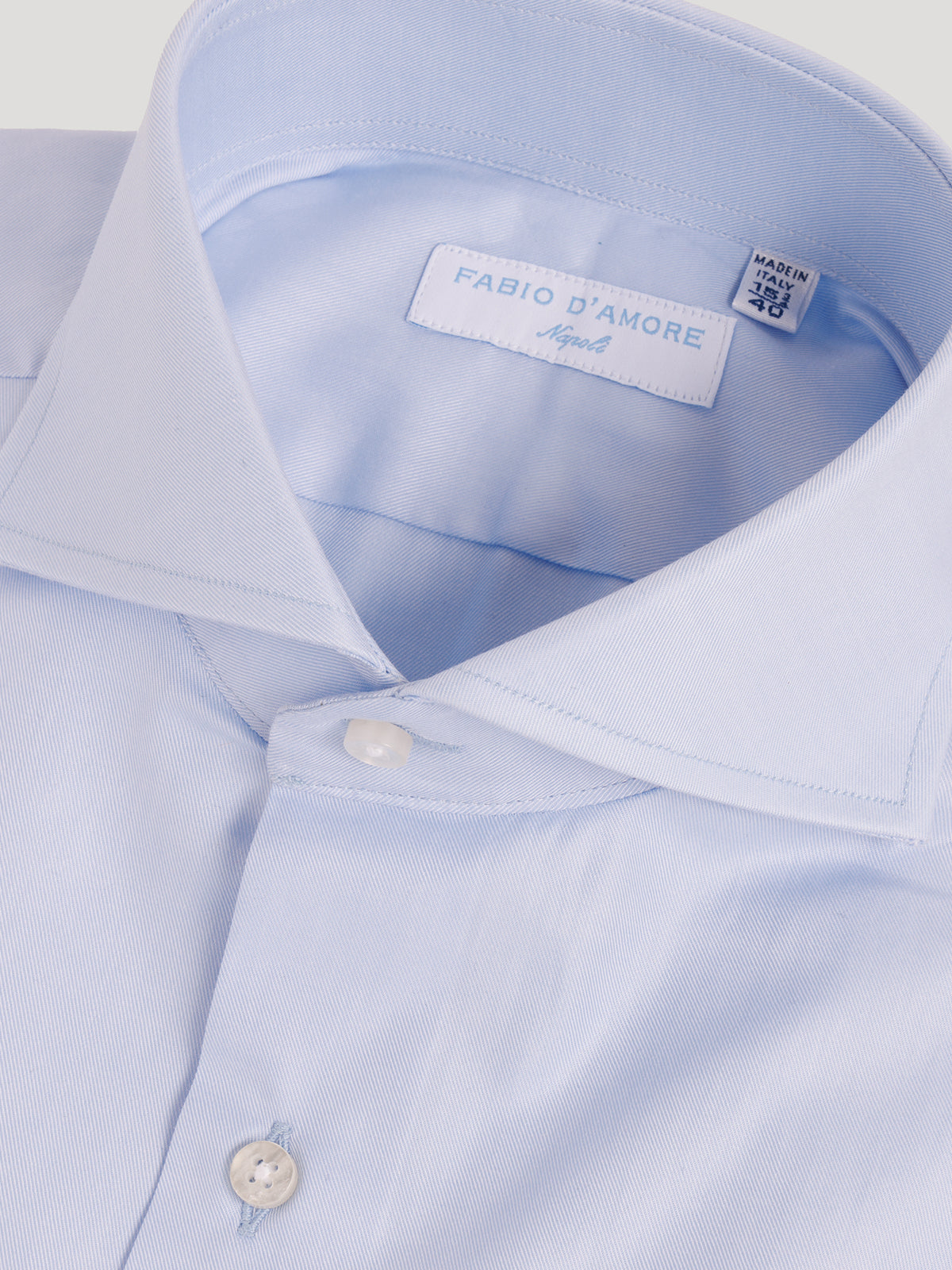 Camicia Slim Sartoriale Collo Mezzo Francese Twill Celeste Made In Italy