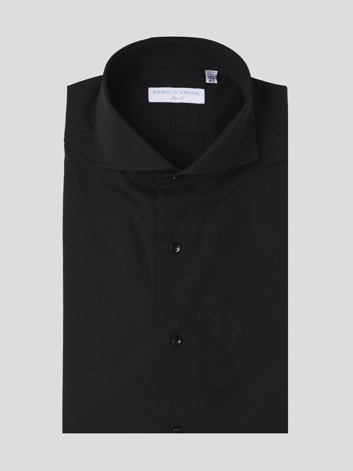 Camicia Slim Sartoriale Basic Nera Collo Mezzo Francese Made In Italy