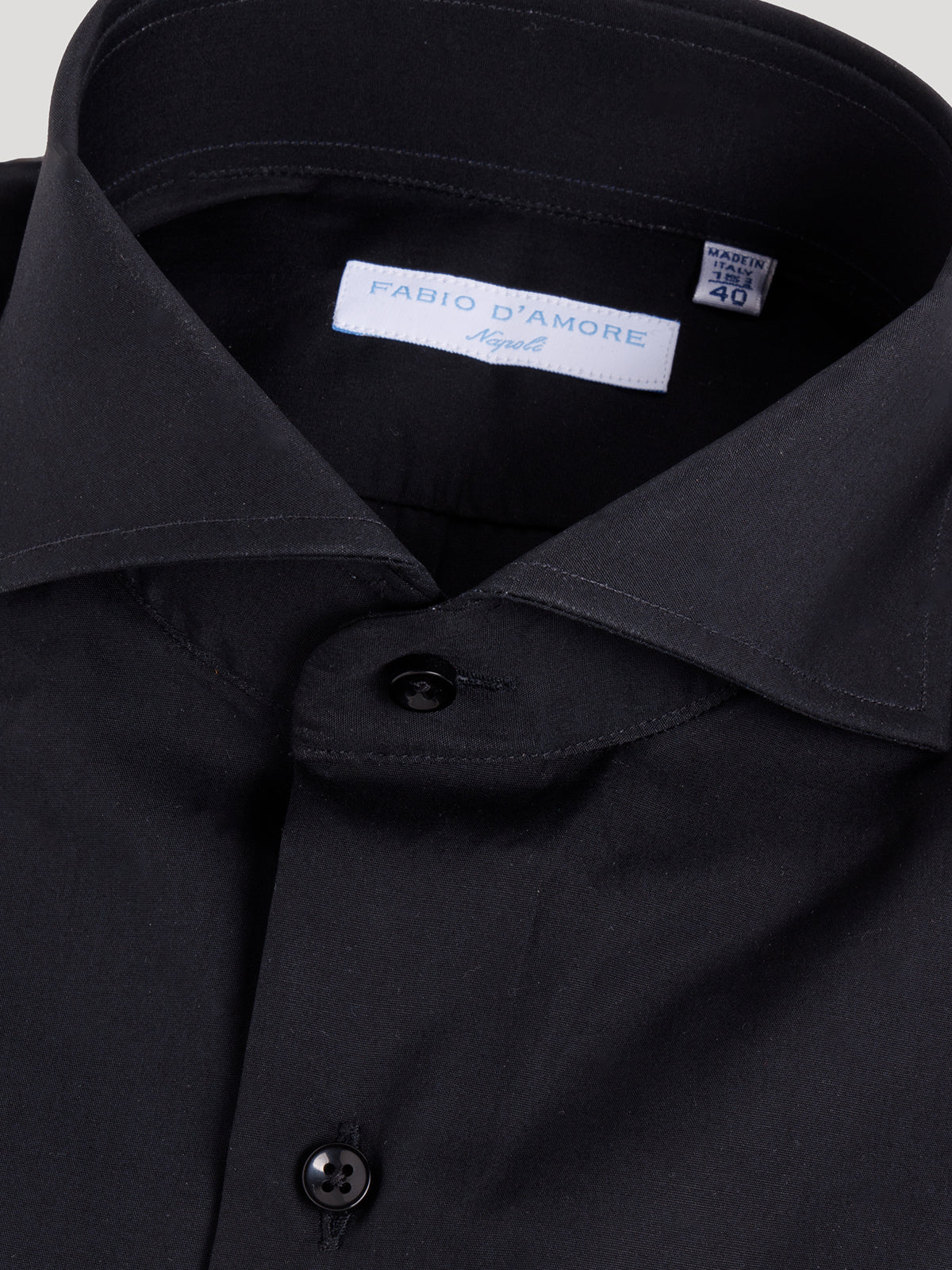 Camicia Slim Sartoriale Basic Nera Collo Mezzo Francese Made In Italy