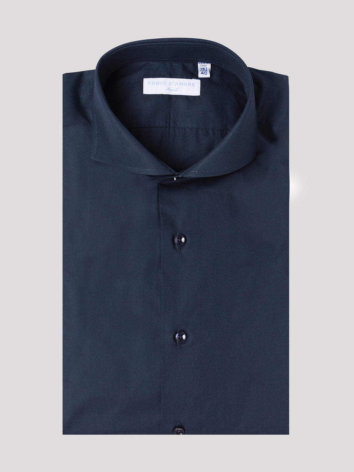 Camicia Slim Sartoriale Basic Blu Notte Collo Mezzo Francese Made In Italy