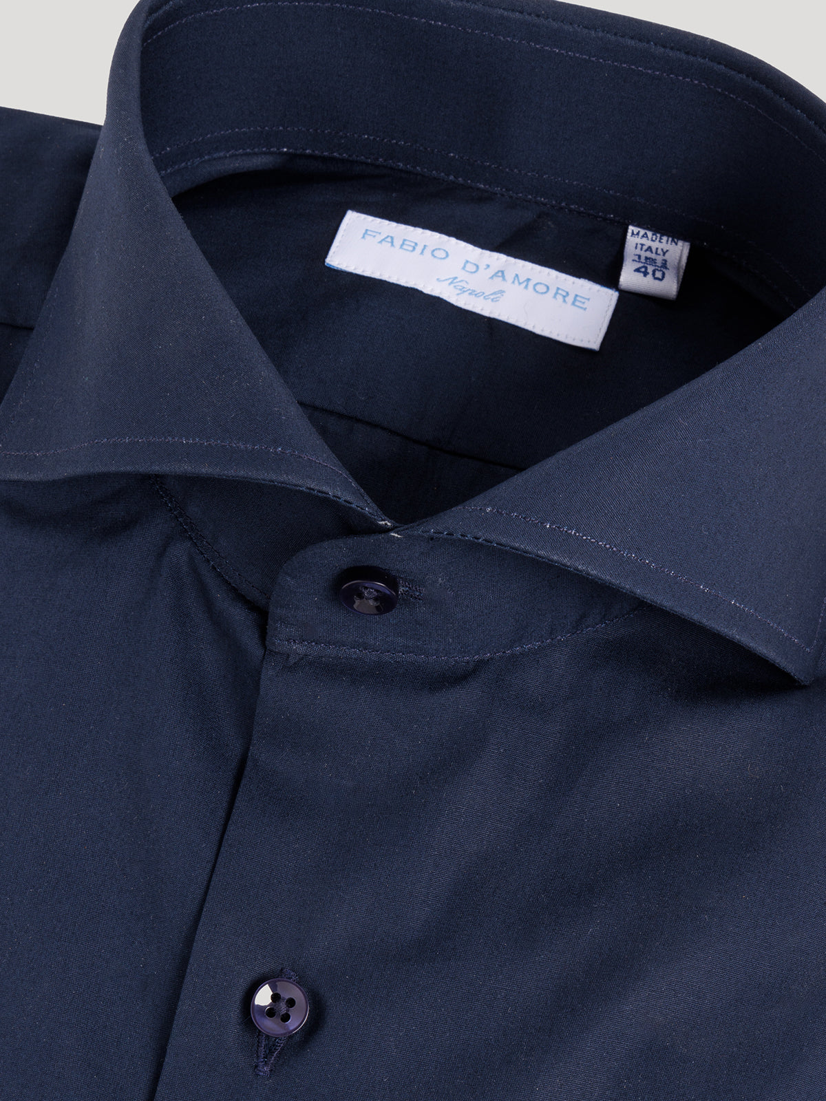 Camicia Slim Sartoriale Basic Blu Notte Collo Mezzo Francese Made In Italy