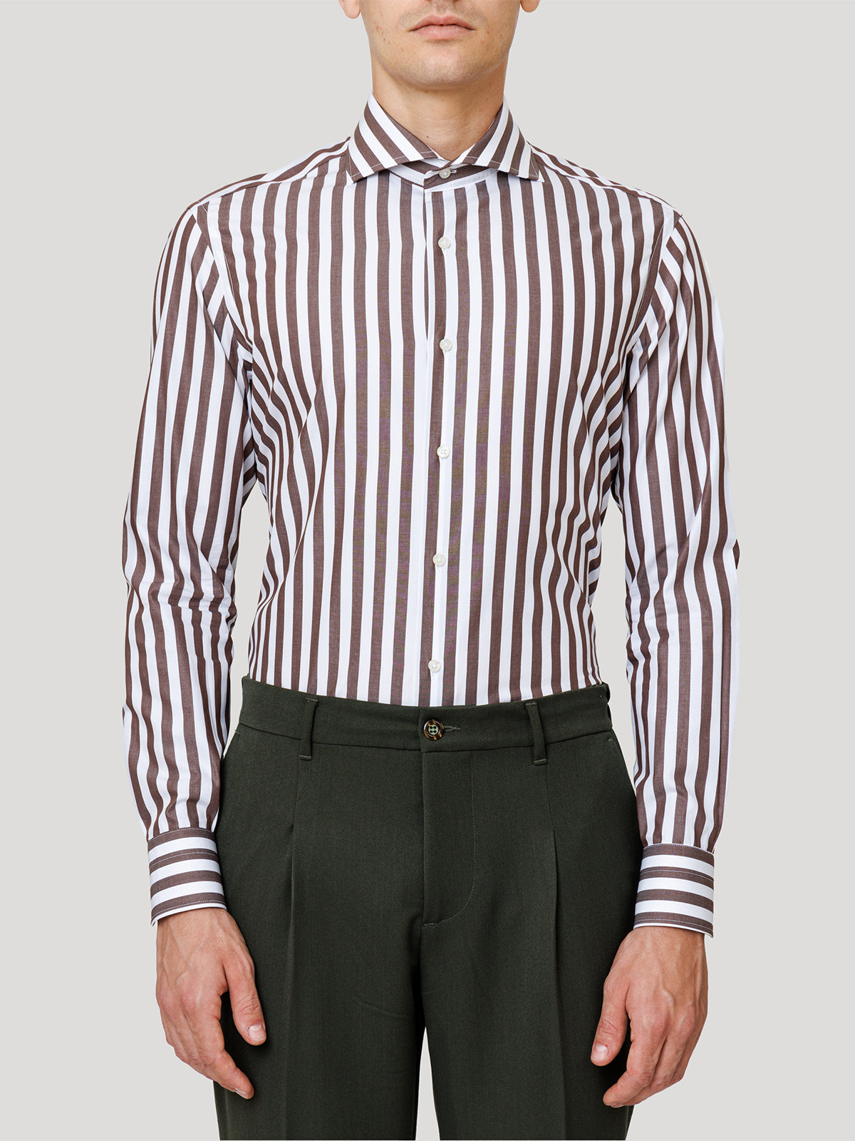 Camicia Slim Sartoriale Collo Mezzo Francese Made In Italy Procida Marrone