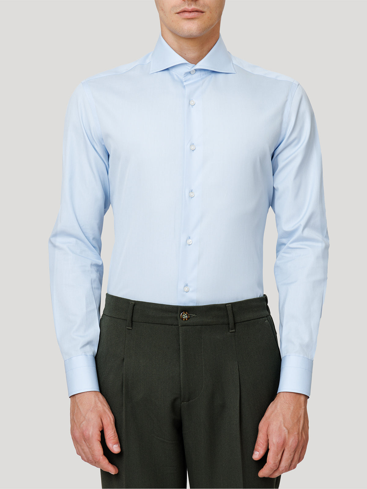 Camicia Slim Sartoriale Basic Azzurro Chiaro Collo Mezzo Francese Made In Italy