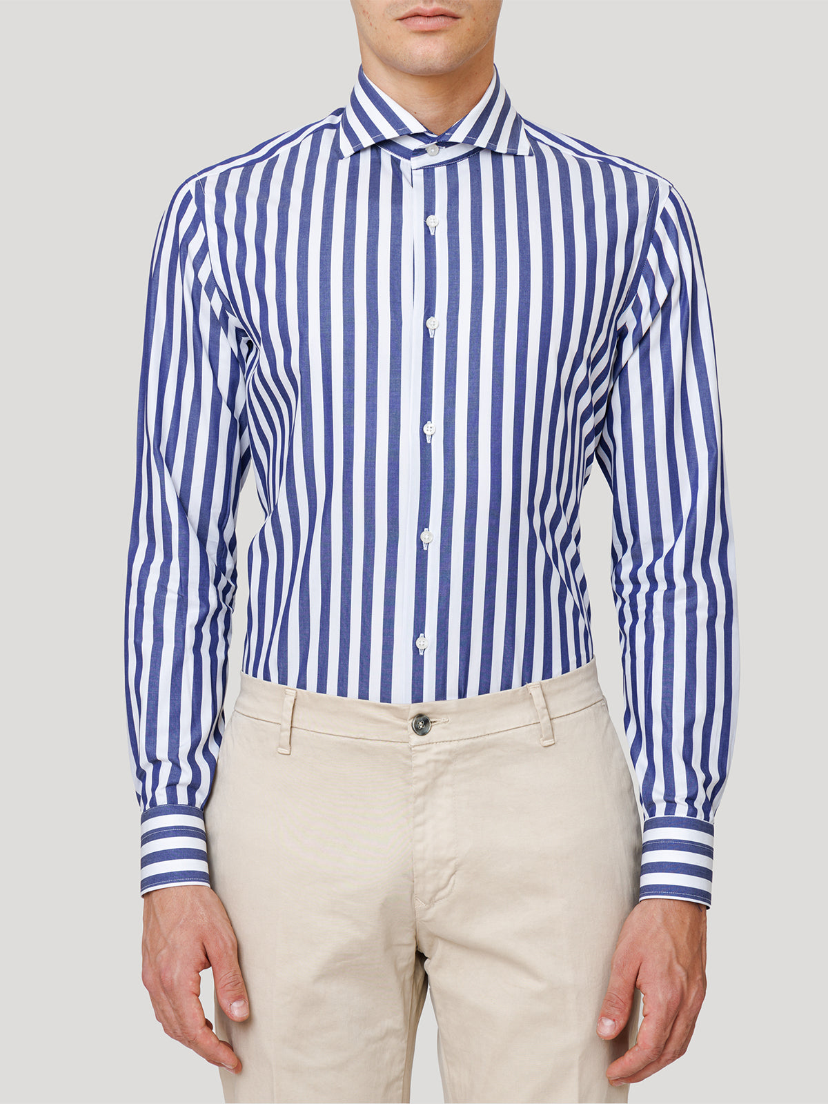 Camicia Slim Sartoriale Collo Mezzo Francese Made In Italy Procida Blu