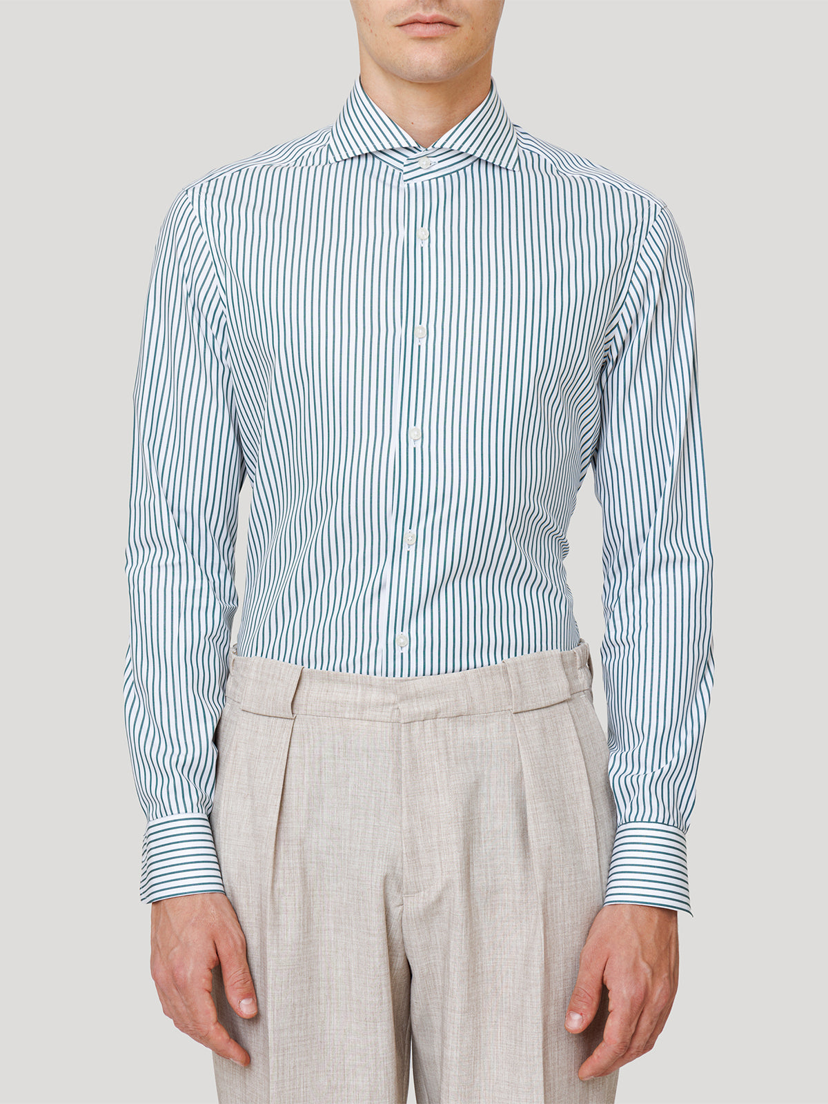 Camicia Slim Sartoriale Collo Mezzo Francese Verde Royal Made In Italy