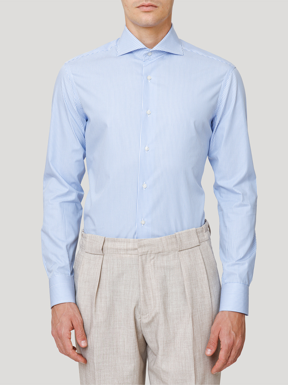 Camicia Slim  Sartoriale Collo Mezzo Francese Naxos Celeste Made In Italy