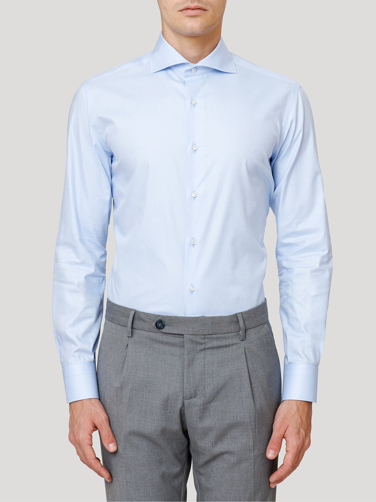 Camicia Slim Sartoriale Collo Mezzo Francese Twill Celeste Made In Italy