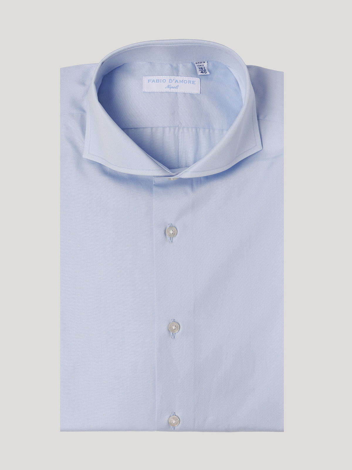 Camicia Slim Sartoriale Basic Azzurro Chiaro Collo Mezzo Francese Made In Italy