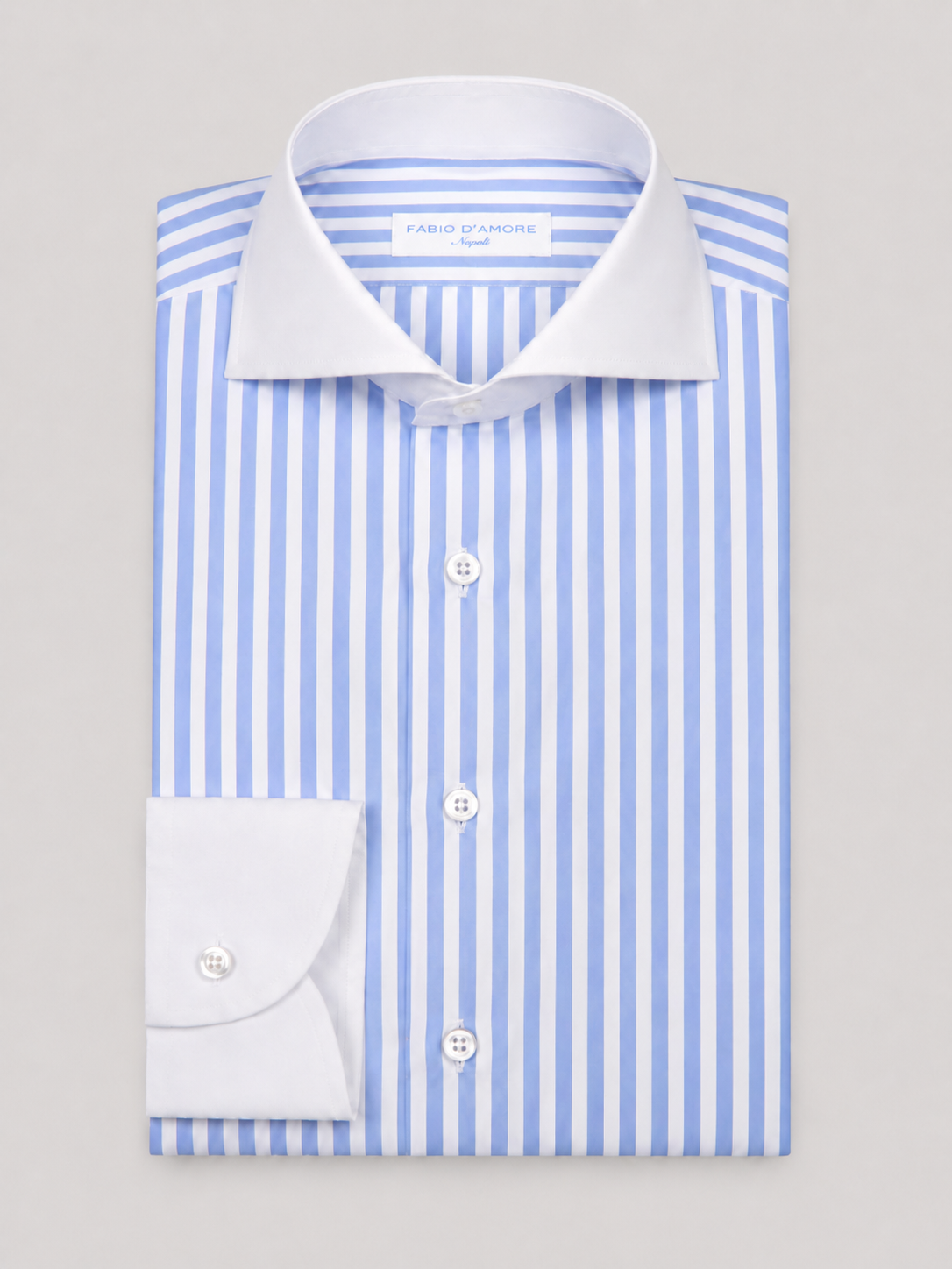 Camicia Sartoriale Wall Street Riga Azzurra Collo e Polsi bianchi Made In Italy