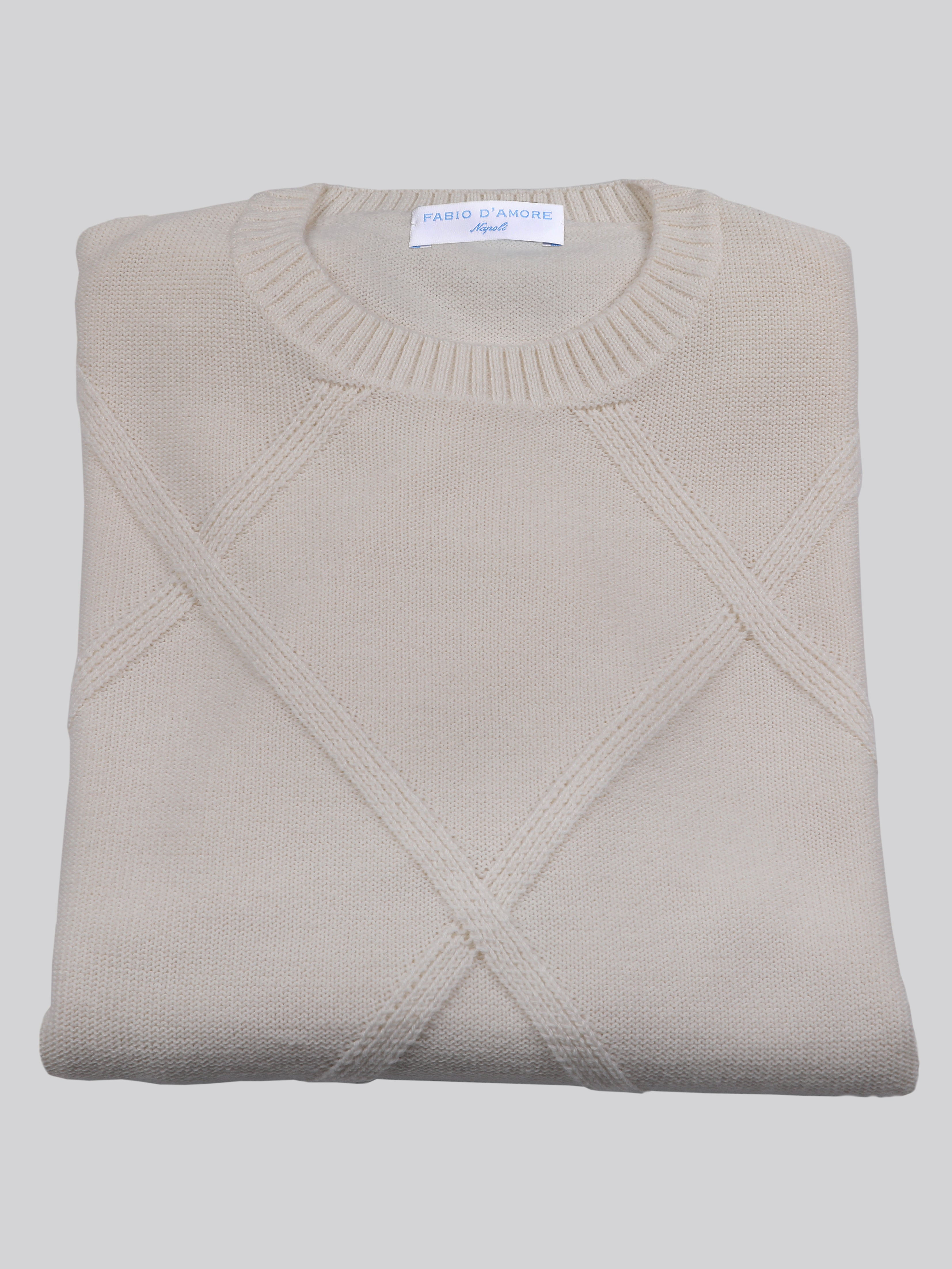 Maglione Girocollo Rombo Panna 100% Lana Made In Italy