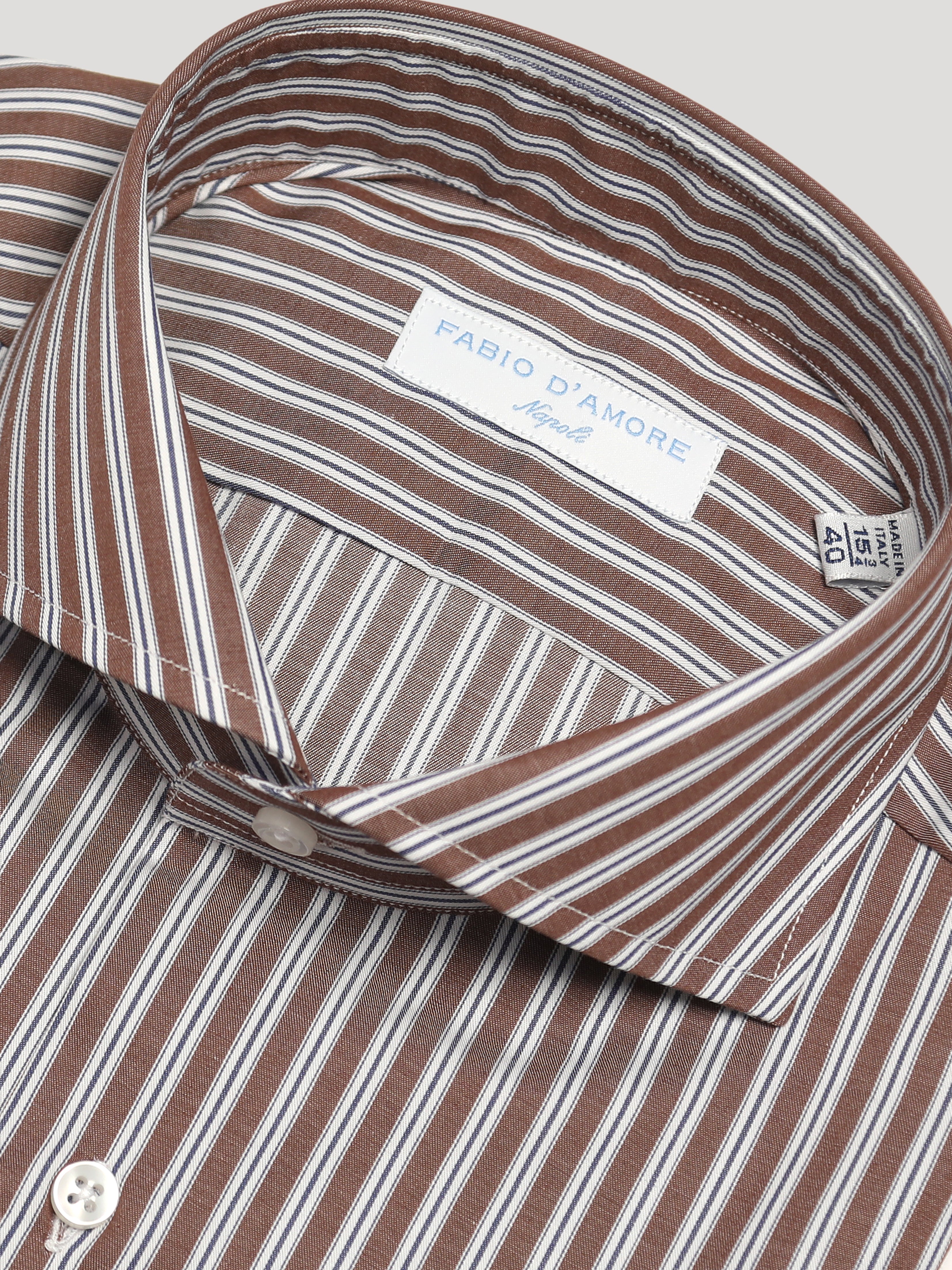 Camicia Slim Sartoriale Collo Mezzo Francese Rolling Marrone Made In Italy