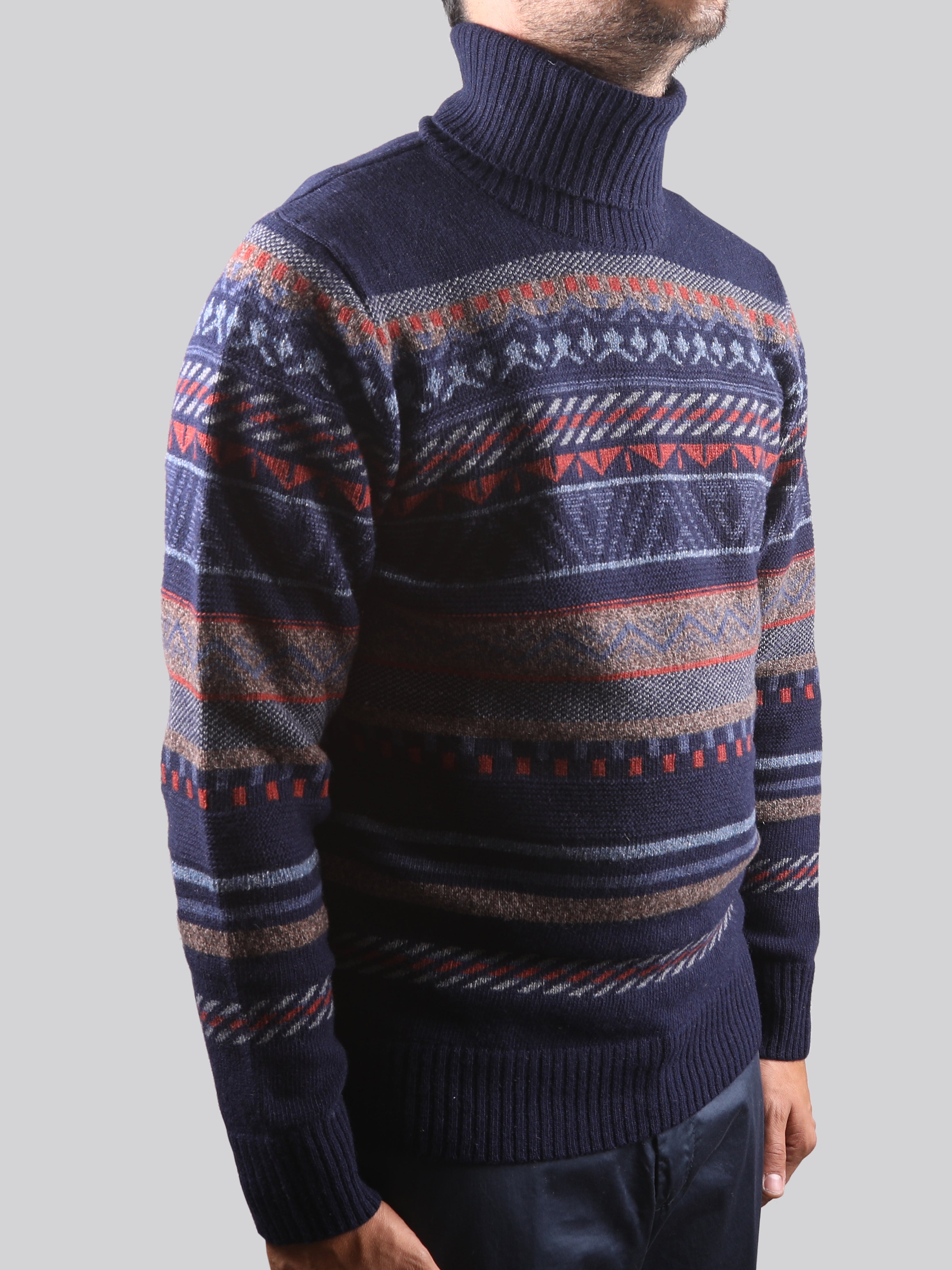 Maglione Collo Alto 100% Lana Made In Italy Courmayeur Blu