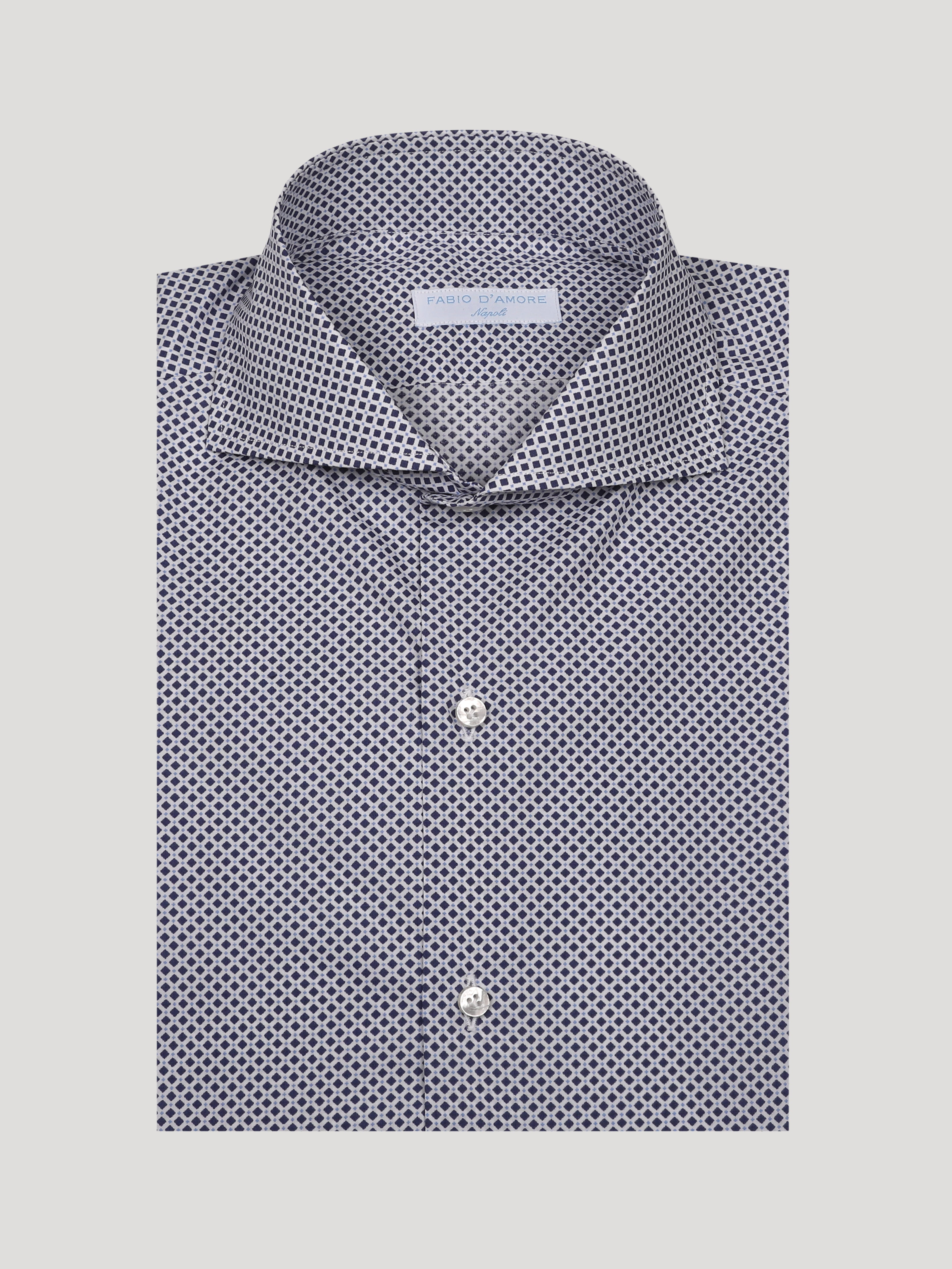 Camicia Slim Sartoriale Collo Mezzo Francese Soft Stampa Blu