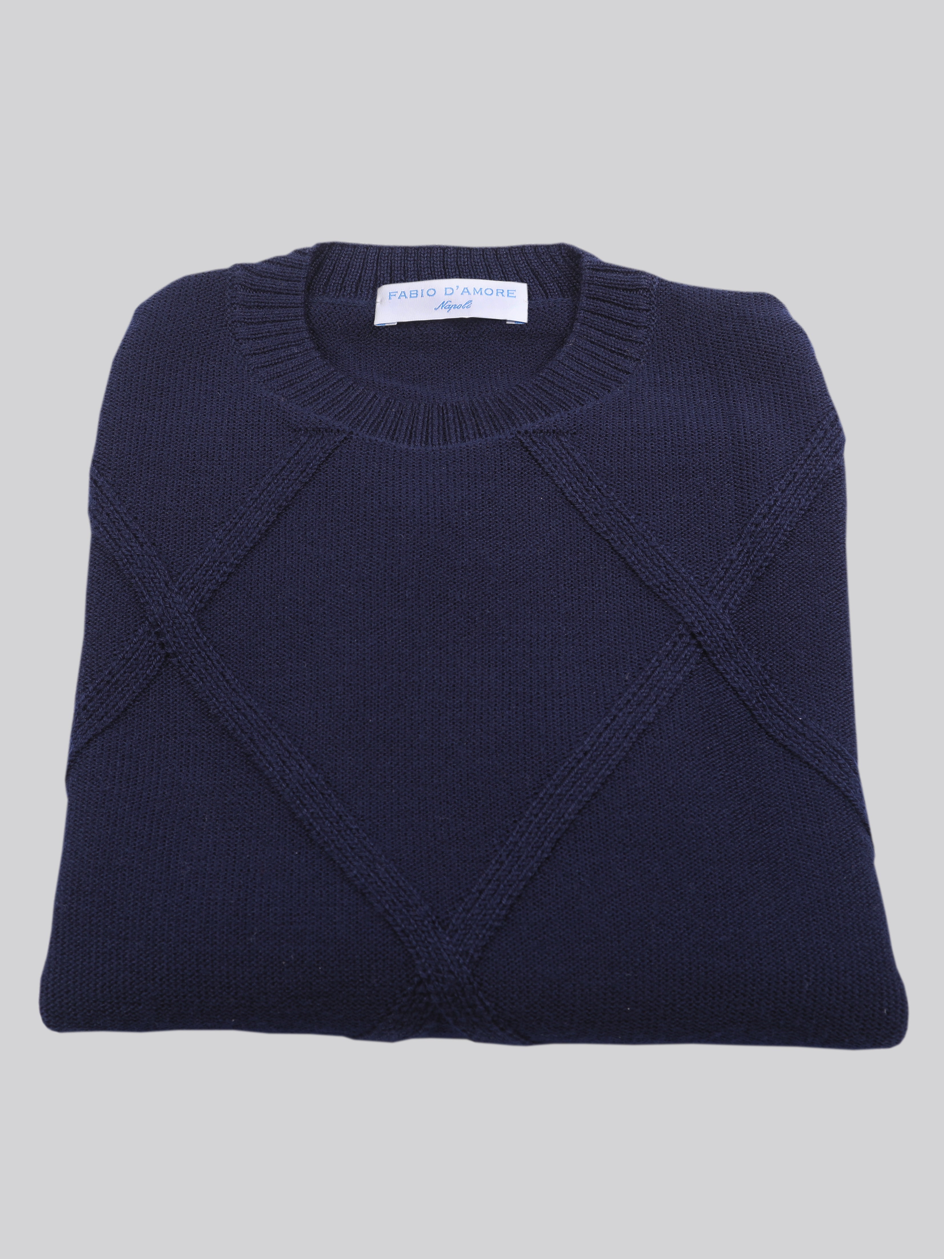 Maglieria Girocollo Rombo Blu Notte 100% Lana Made In Italy