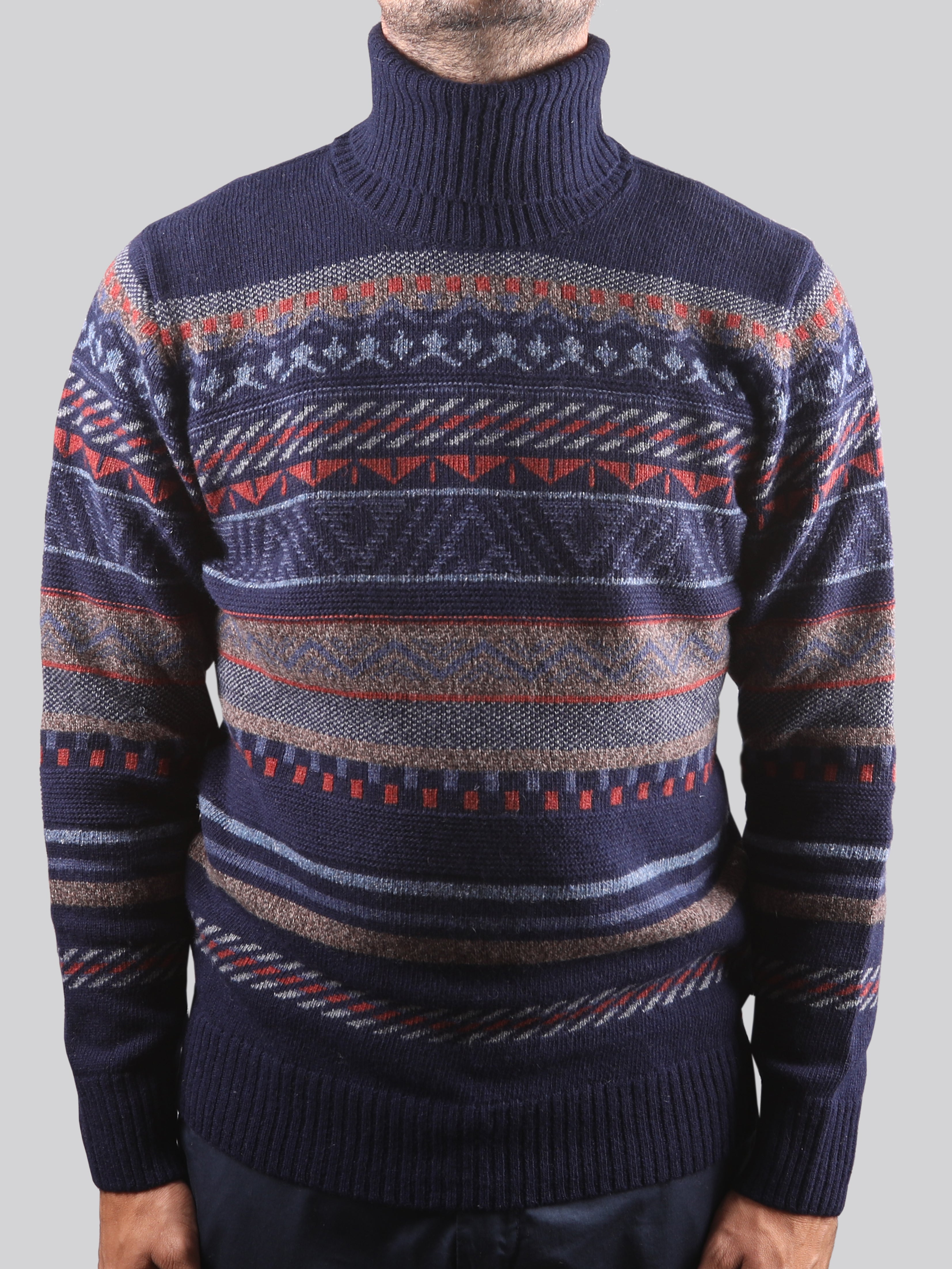 Maglione Collo Alto 100% Lana Made In Italy Courmayeur Blu