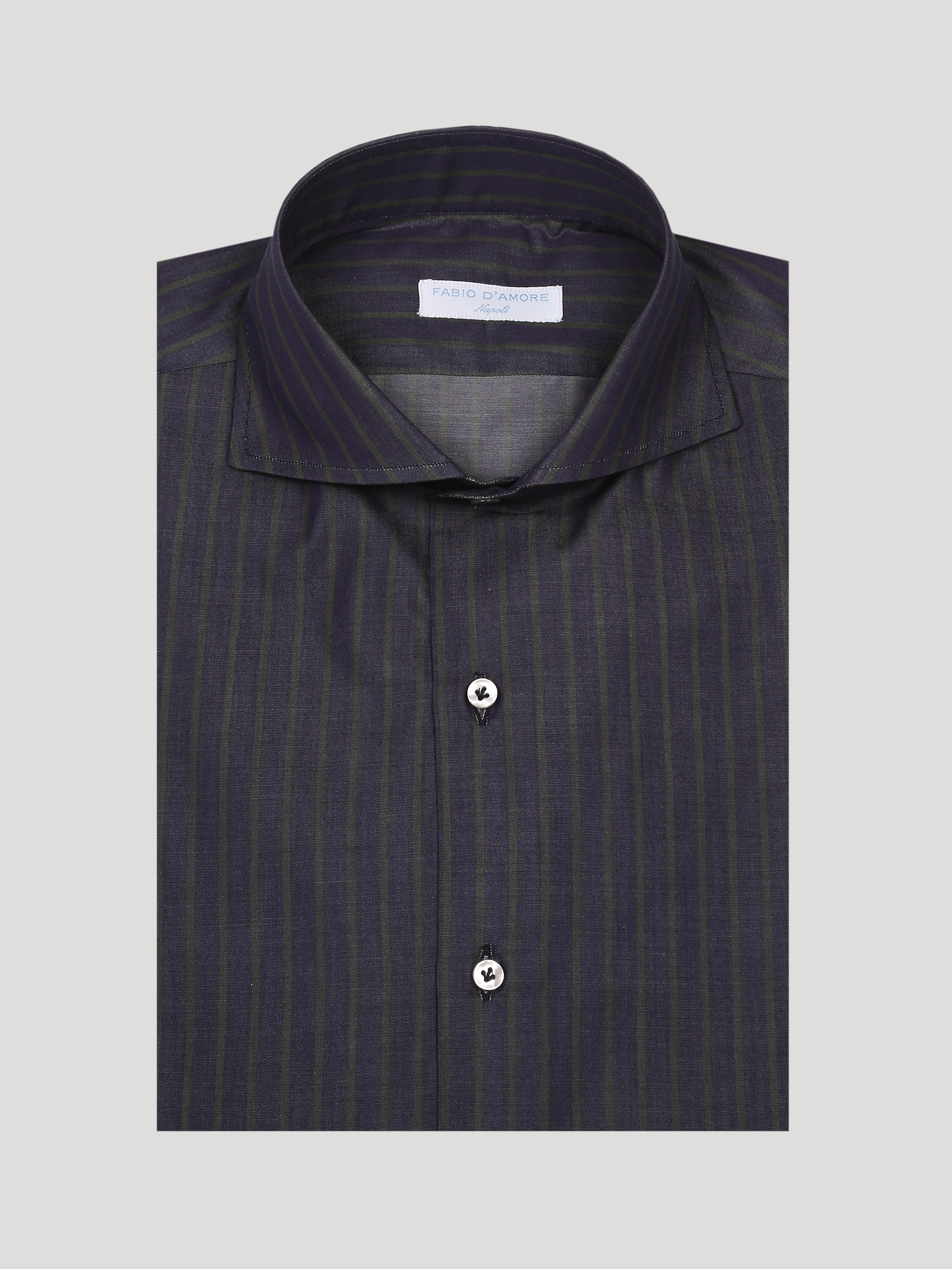 Camicia Slim Sartoriale Collo Mezzo Francese Soft Made In Italy Monviso Riga Verde
