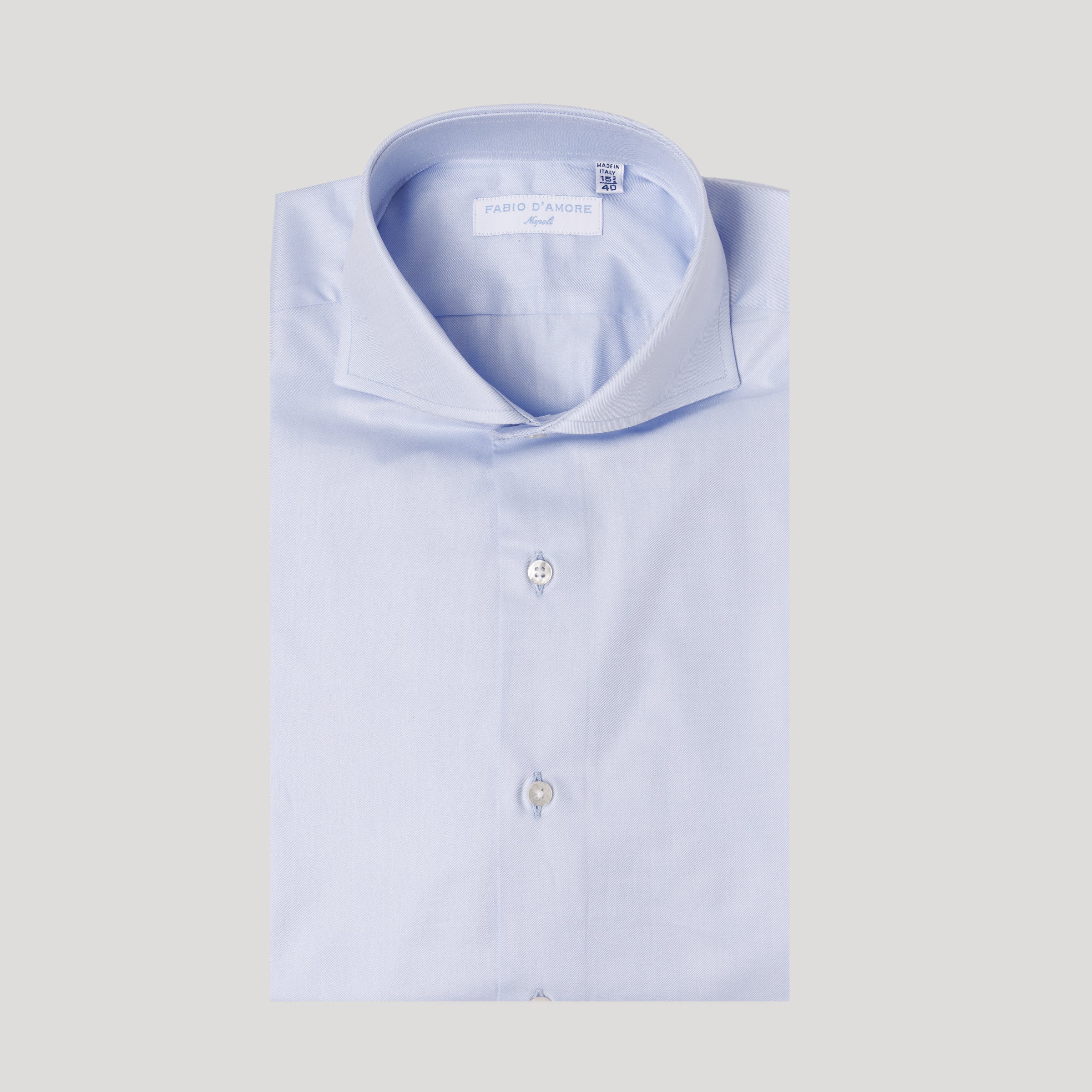 Camicia Slim Sartoriale Collo Mezzo Francese Twill Celeste Made In Italy