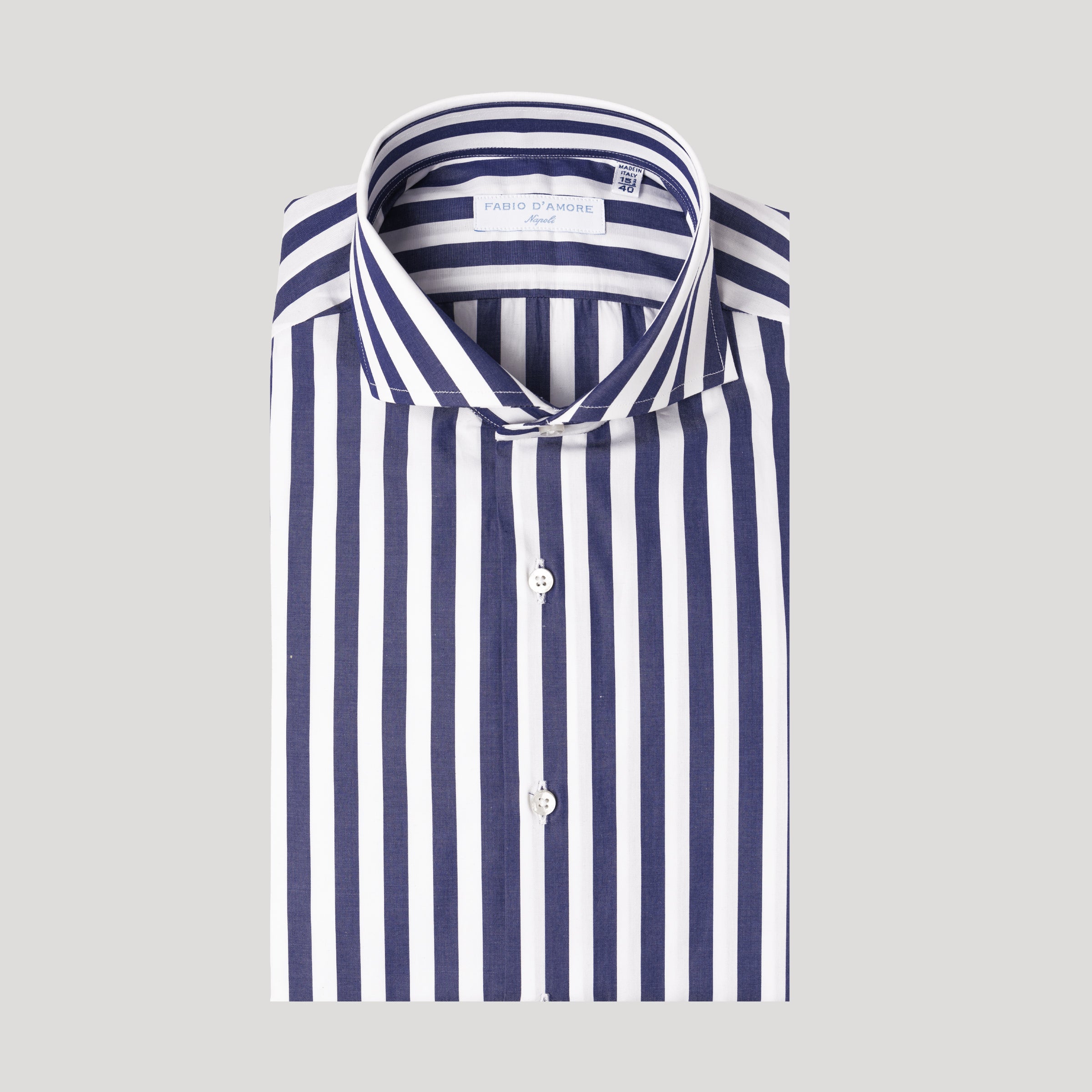 Camicia Slim Sartoriale Collo Mezzo Francese Made In Italy Procida Blu