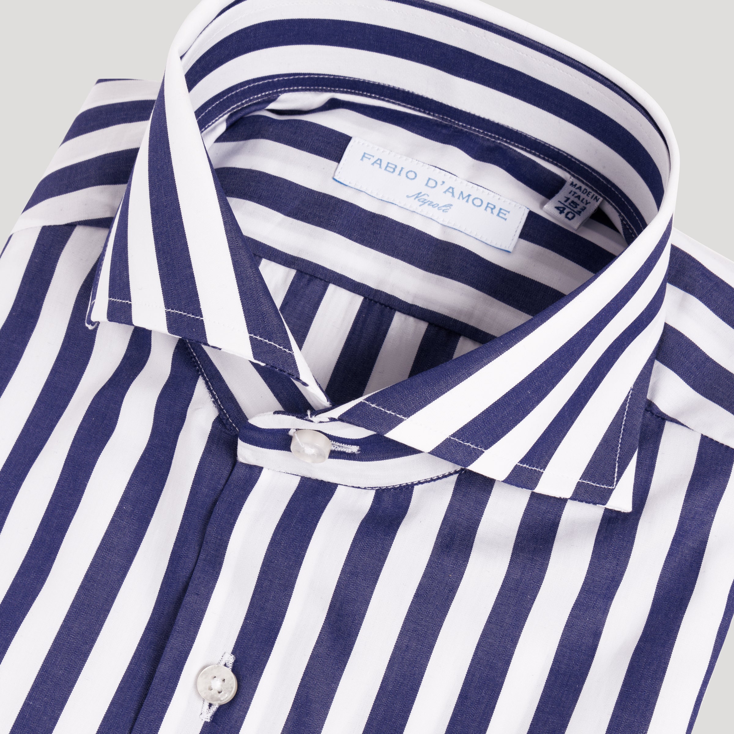 Camicia Slim Sartoriale Collo Mezzo Francese Made In Italy Procida Blu