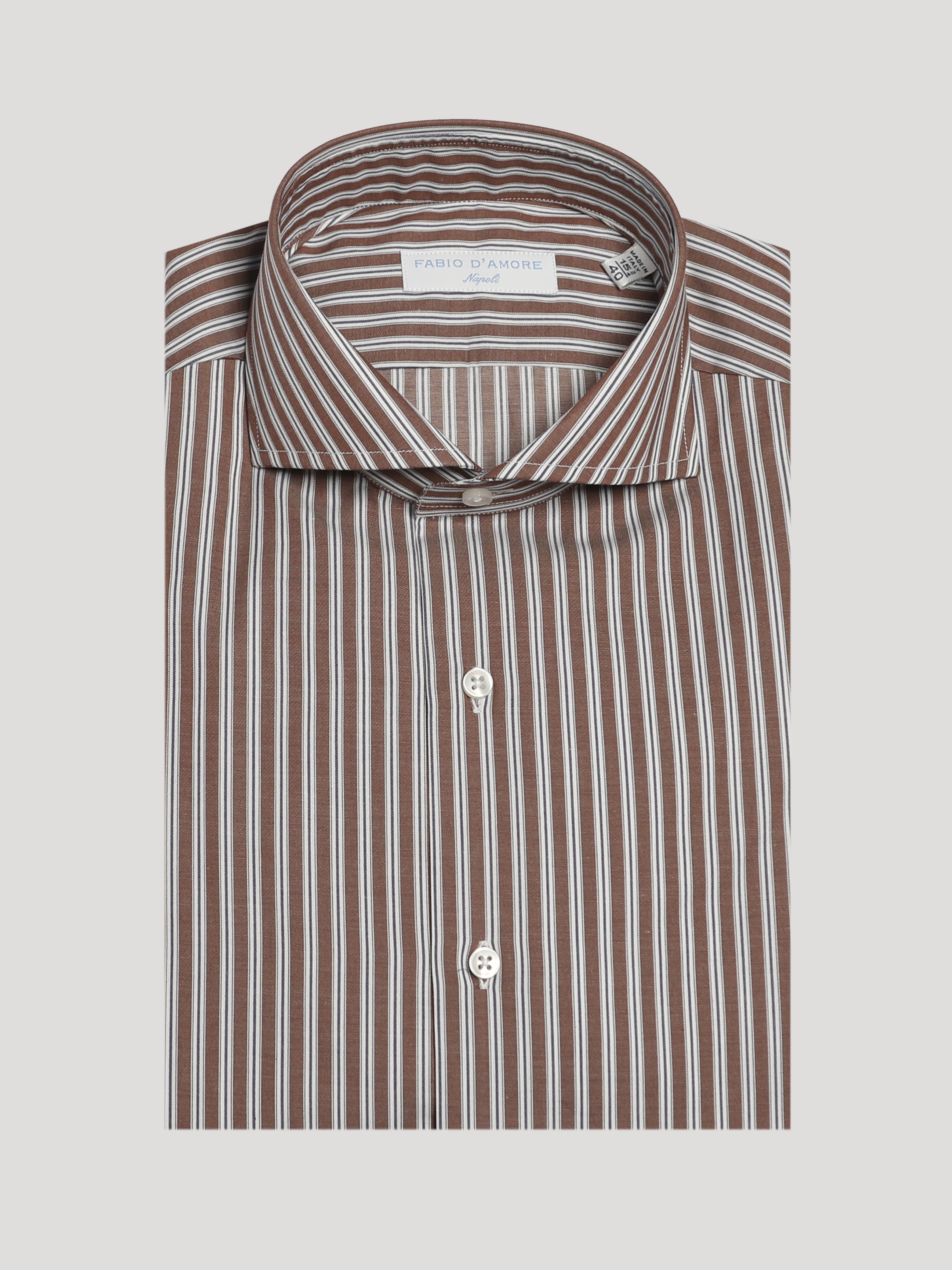 Camicia Slim Sartoriale Collo Mezzo Francese Rolling Marrone Made In Italy