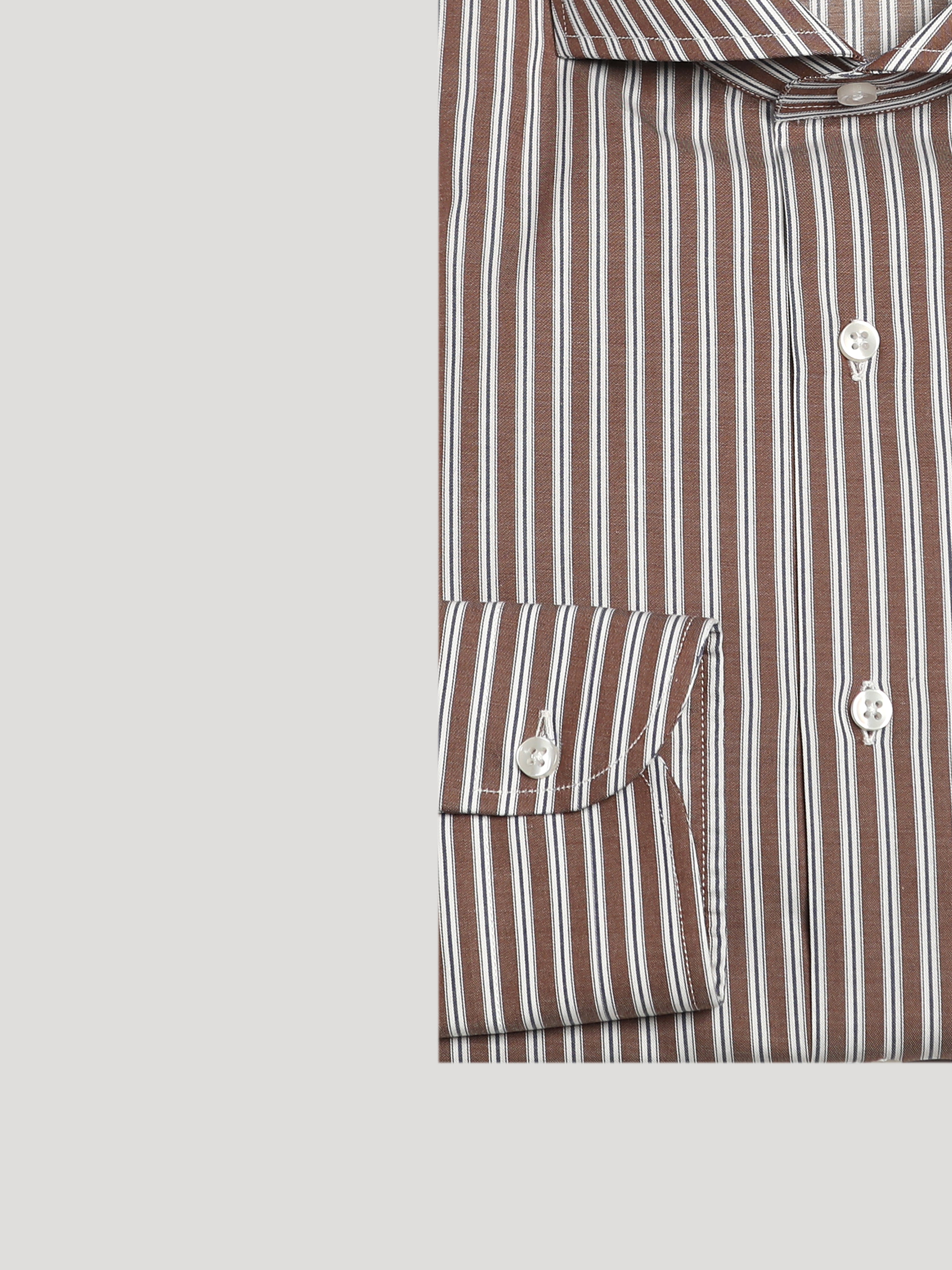Camicia Slim Sartoriale Collo Mezzo Francese Rolling Marrone Made In Italy