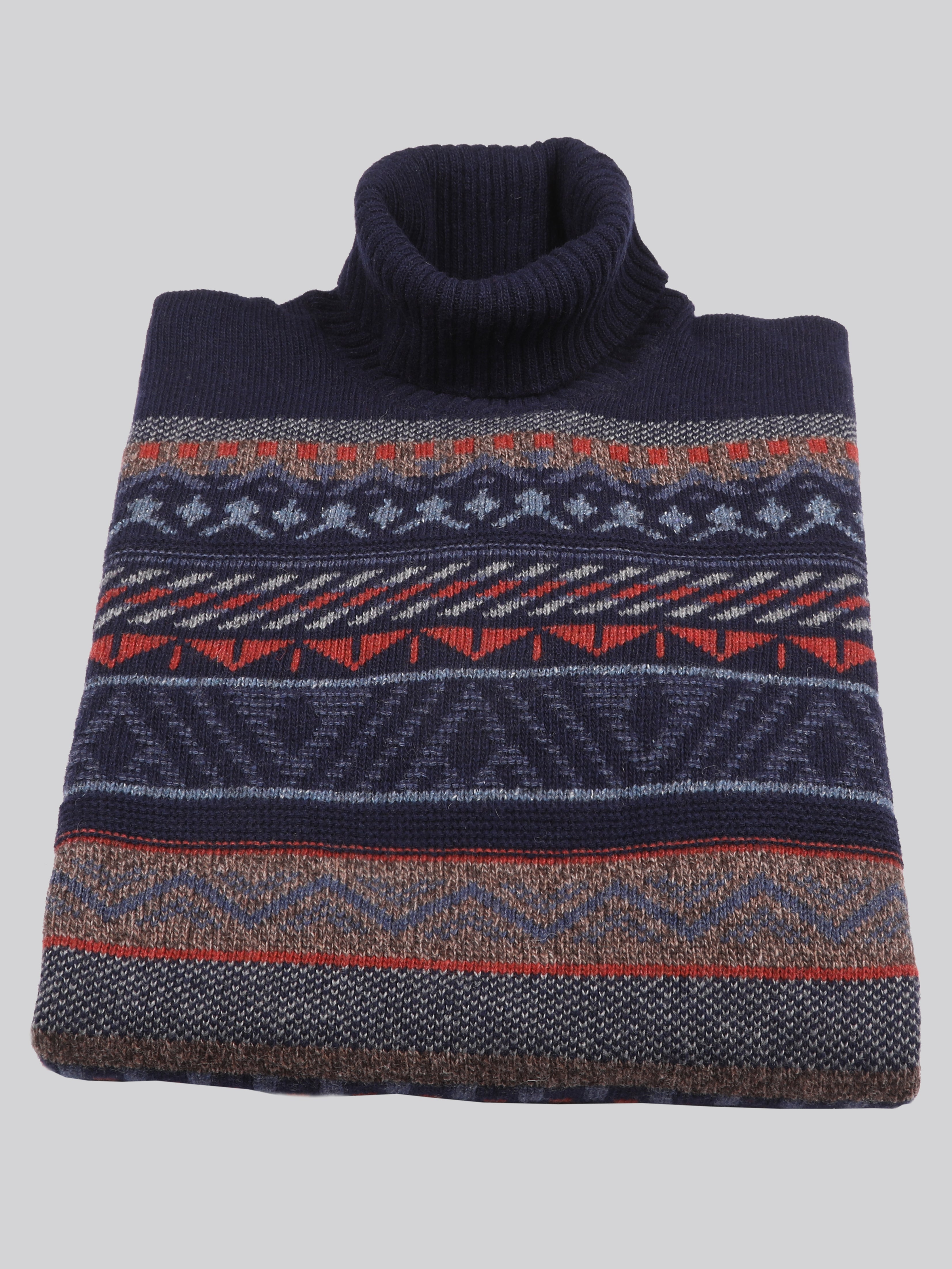 Maglione Collo Alto 100% Lana Made In Italy Courmayeur Blu