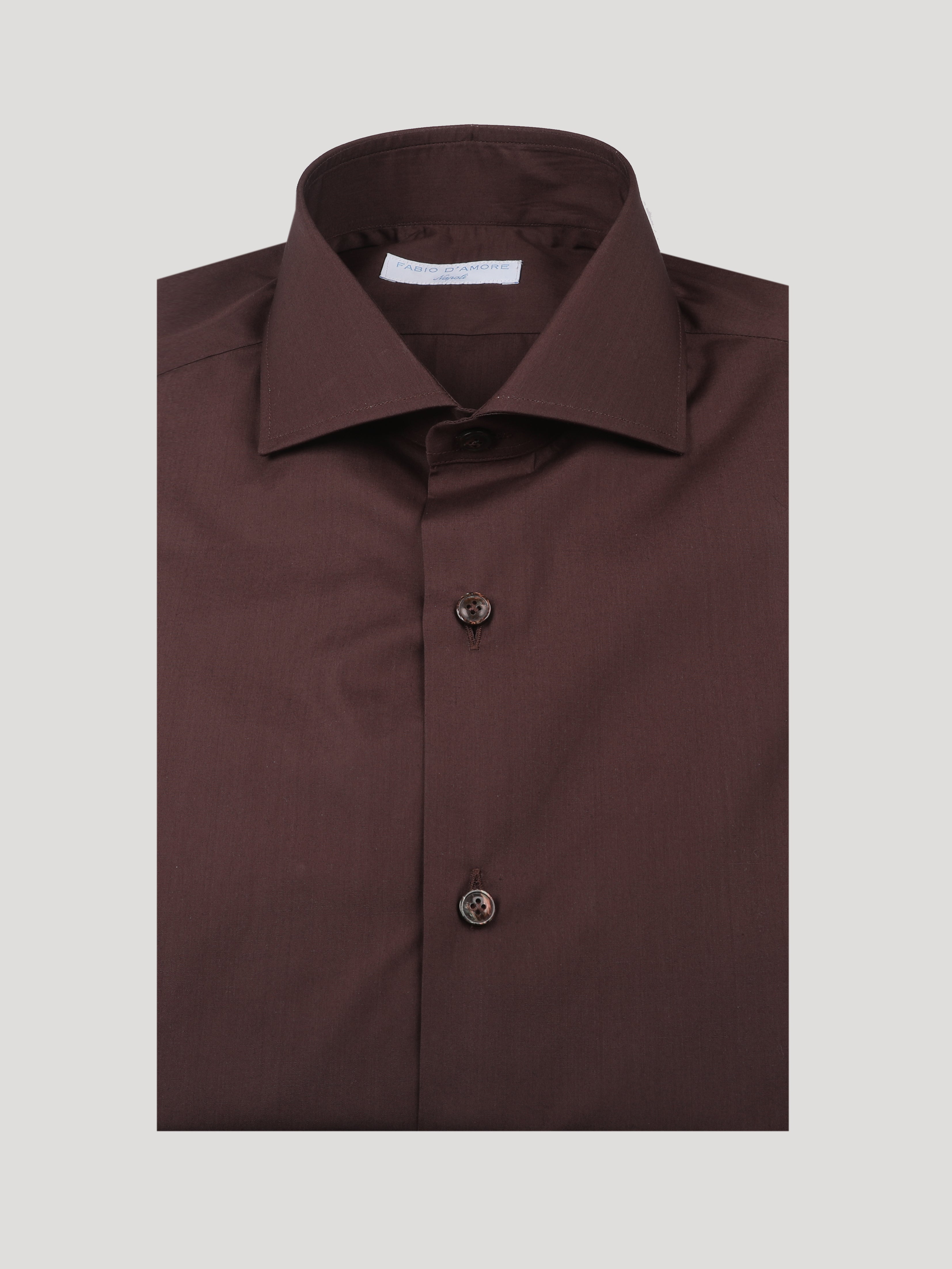 Camicia Sartoriale Basic Marrone Collo Mezzo Francese Made In Italy