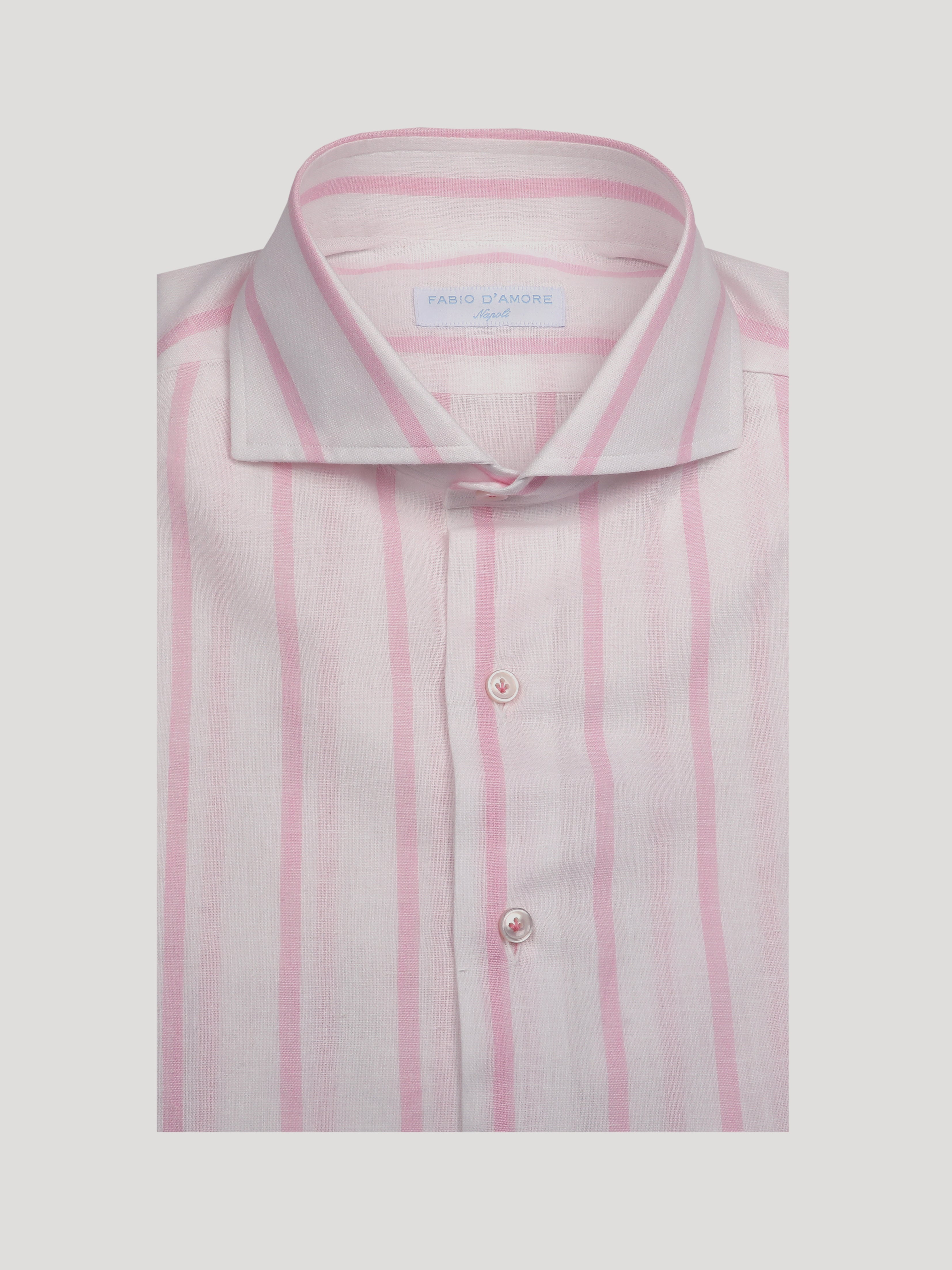 Camicia REGULAR FIT Sartoriale Collo Mezzo Francese Cotone&Lino Riga Larga Rosa Made In Italy