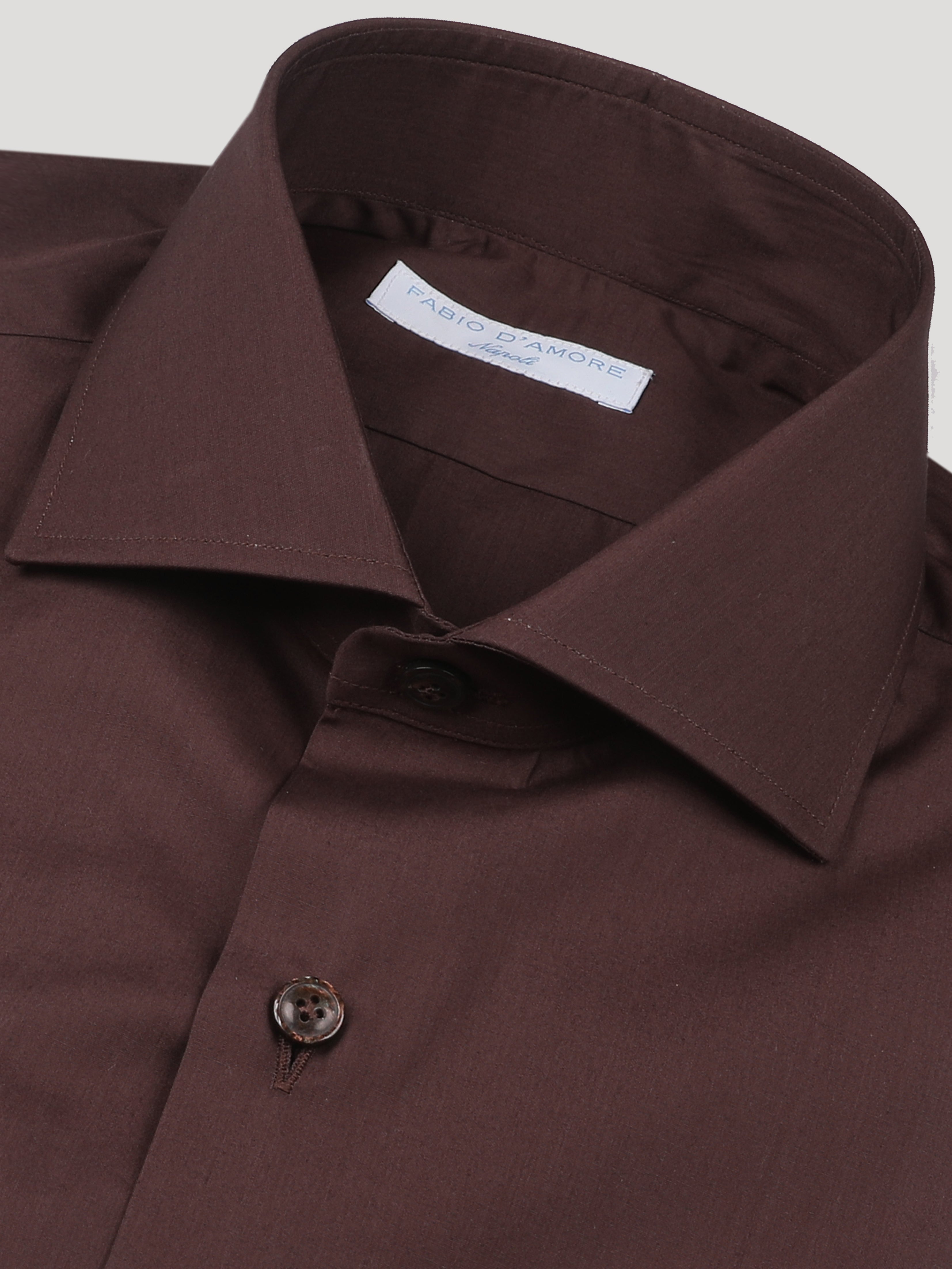 Camicia Sartoriale Basic Marrone Collo Mezzo Francese Made In Italy