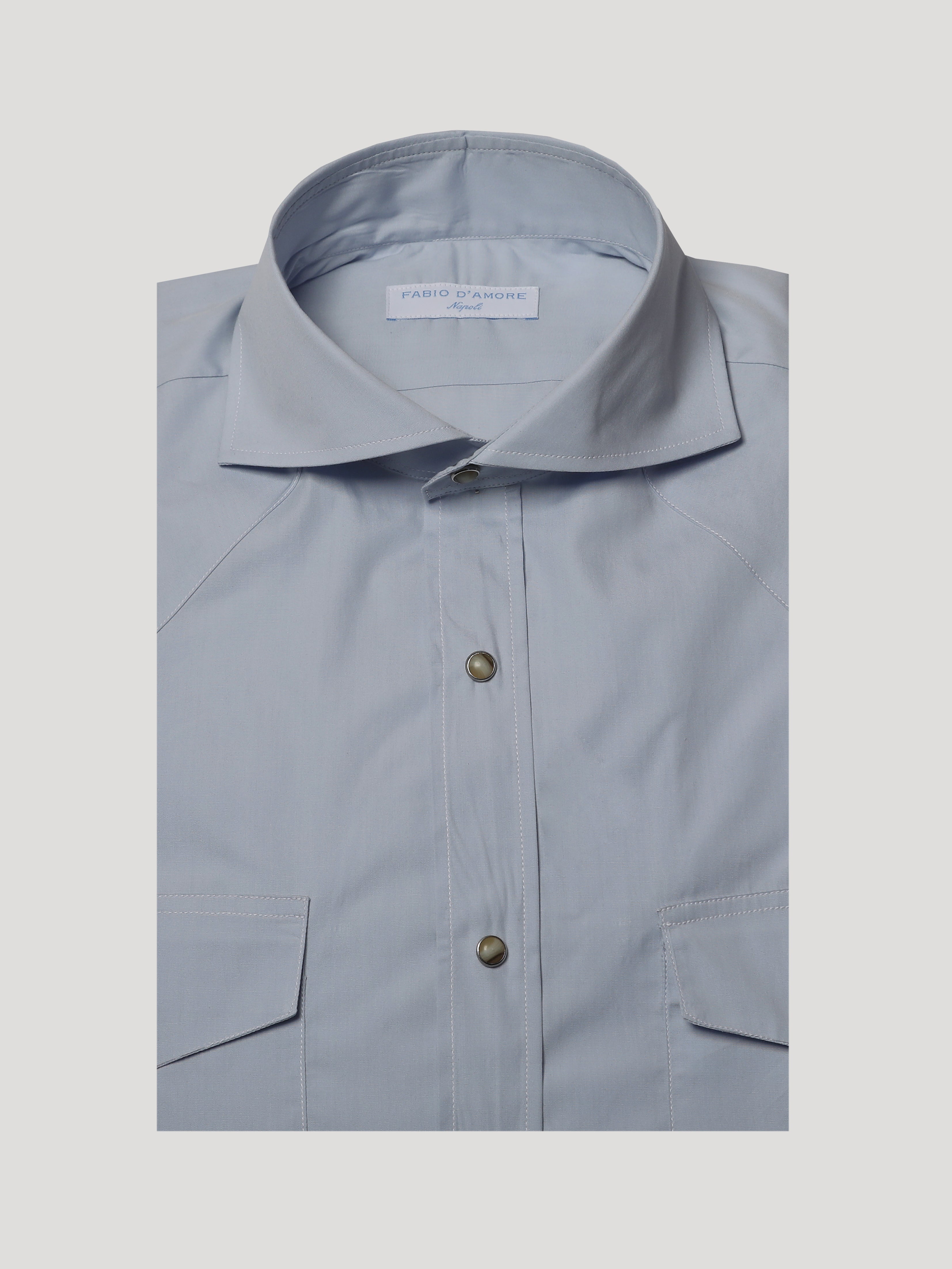 Camicia Texana in Popelin Celeste Collo Soft Made In Italy