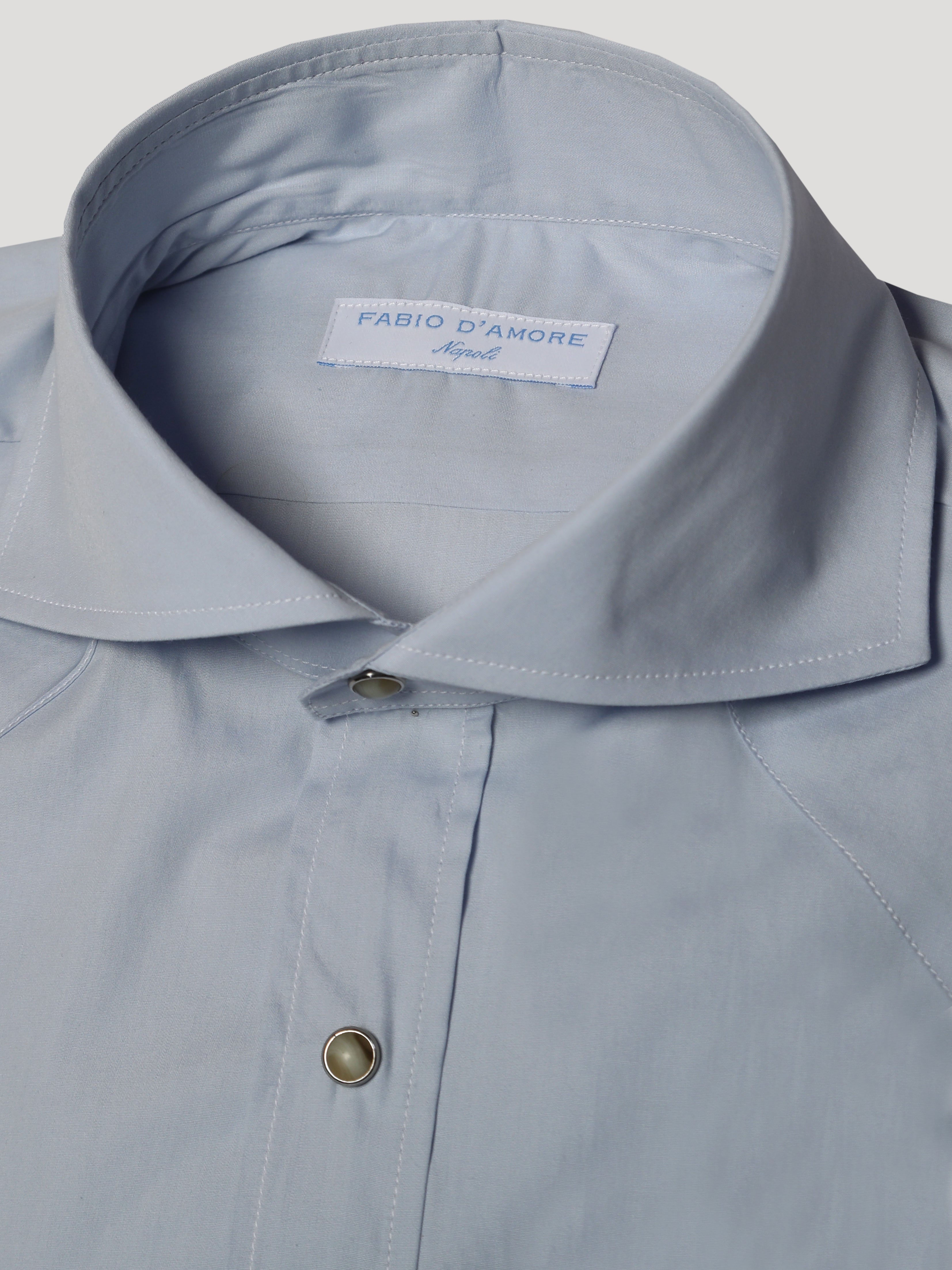 Camicia Texana in Popelin Celeste Collo Soft Made In Italy