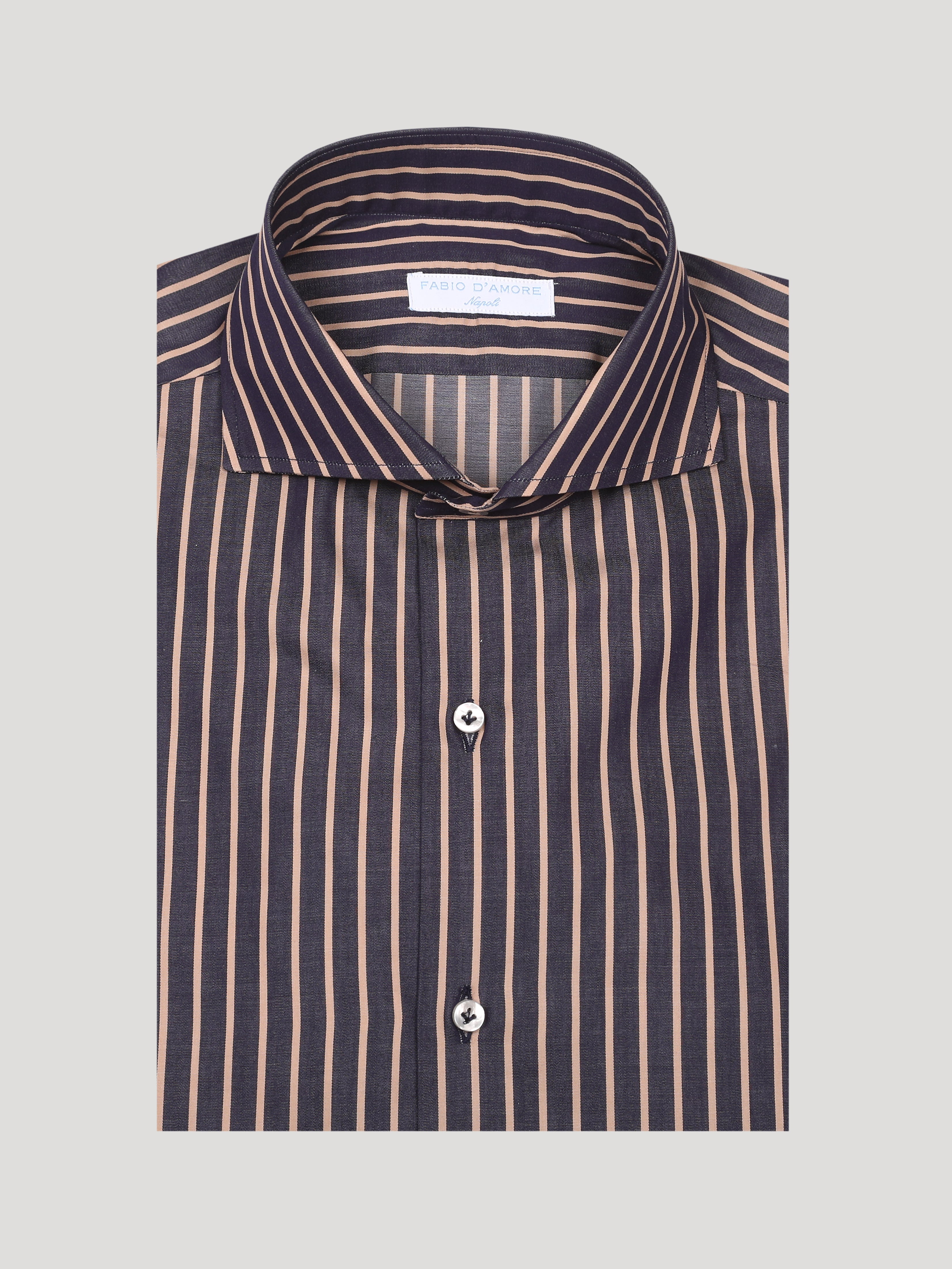 Camicia Slim Sartoriale Collo Mezzo Francese Soft Made In Italy Monviso Riga Fango