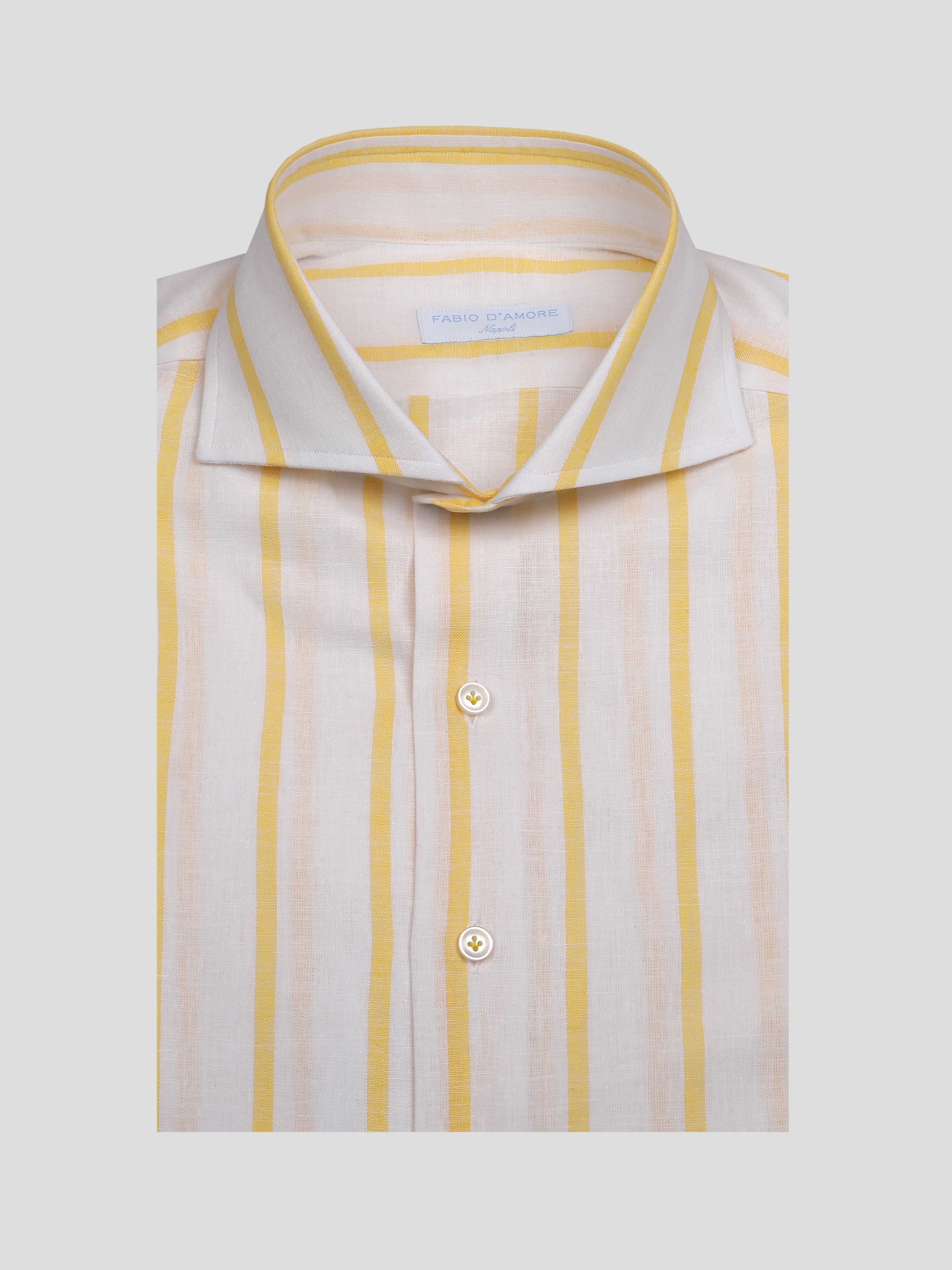 Camicia REGULAR FIT Sartoriale Collo Mezzo Francese Cotone&Lino Riga Larga Gialla Made In Italy