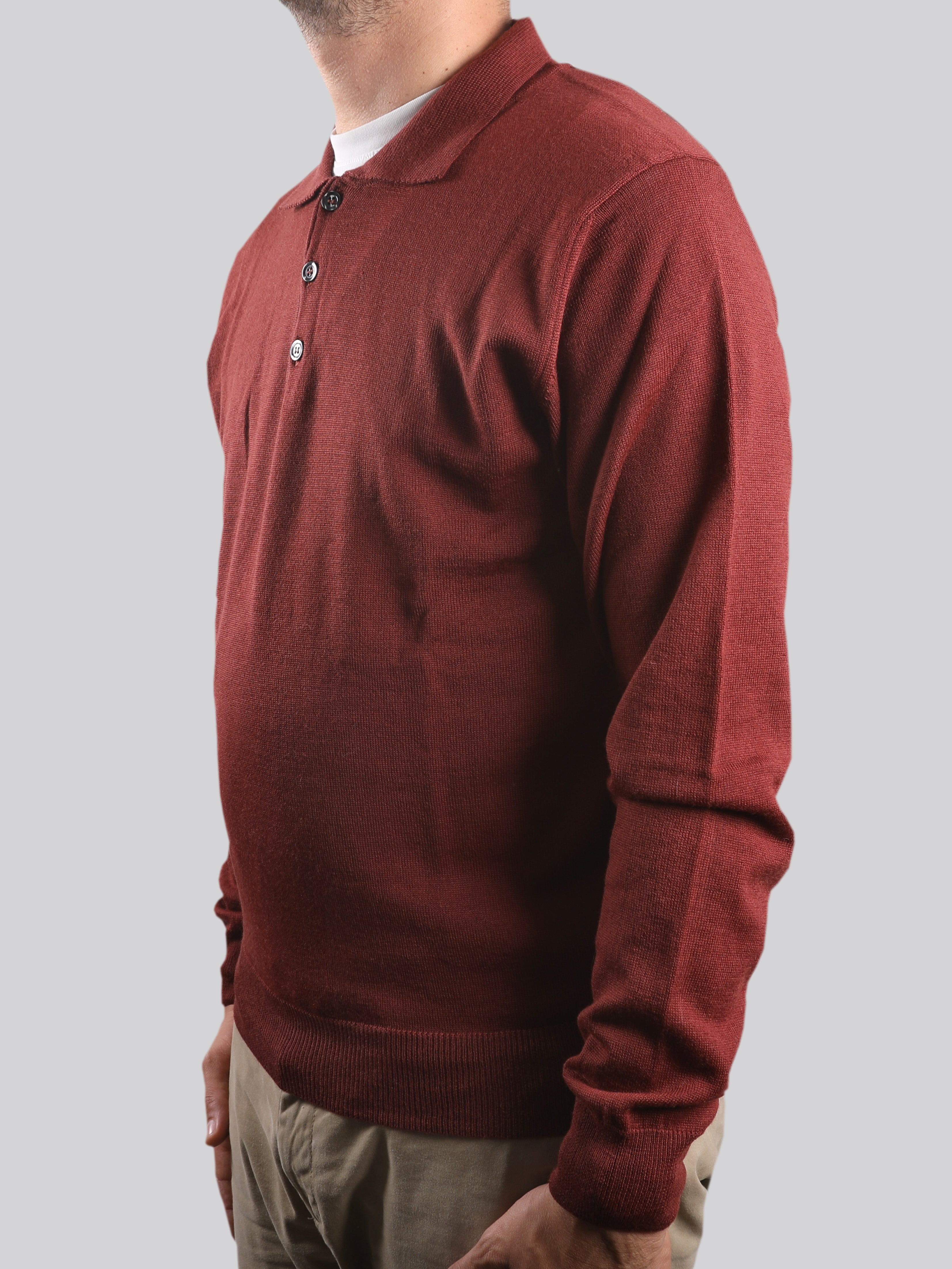 Polo In 100% Lana Merinos Ruggine Made In Italy