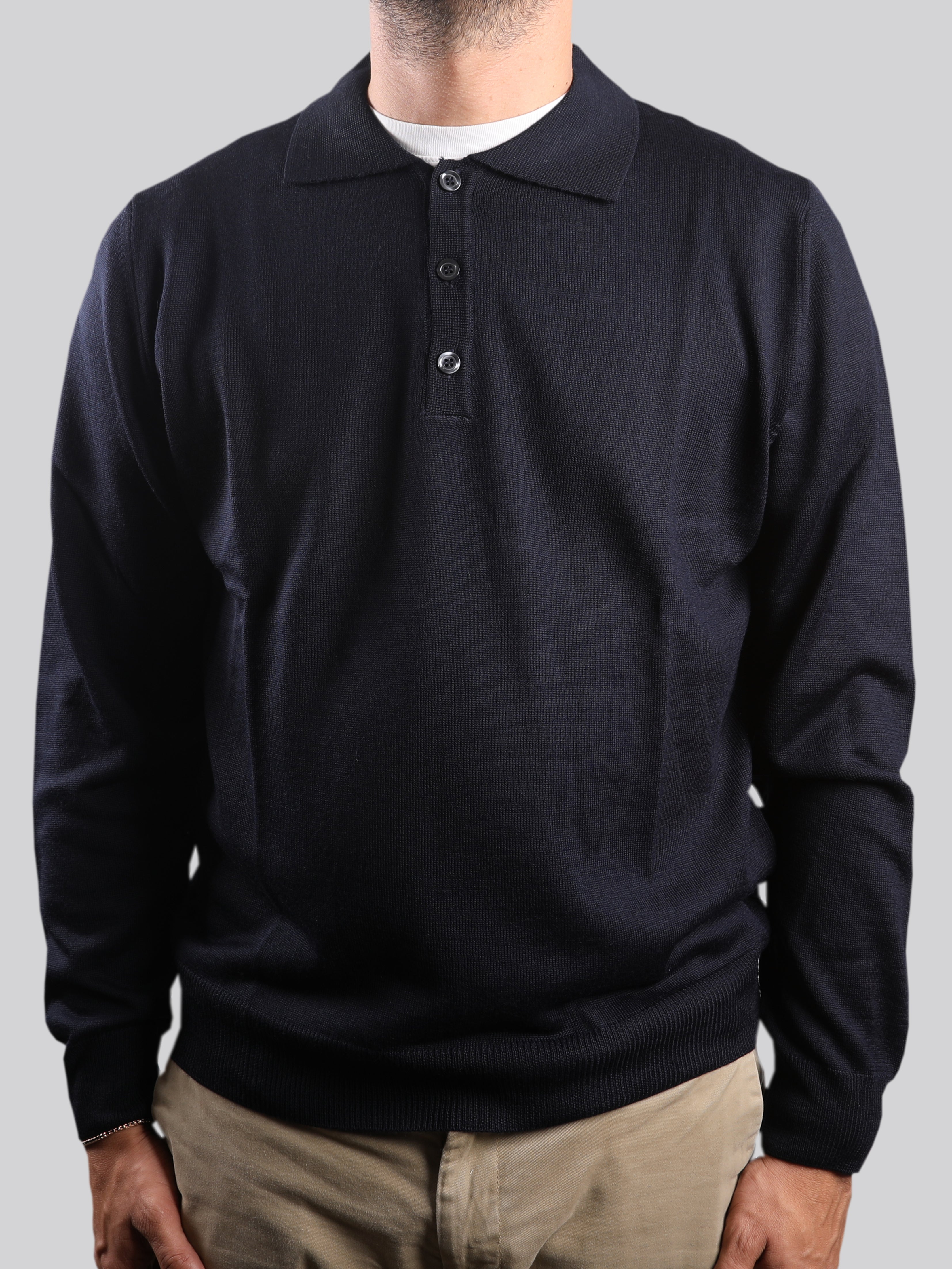 Polo In 100% Lana Merinos Blu Notte Made In Italy