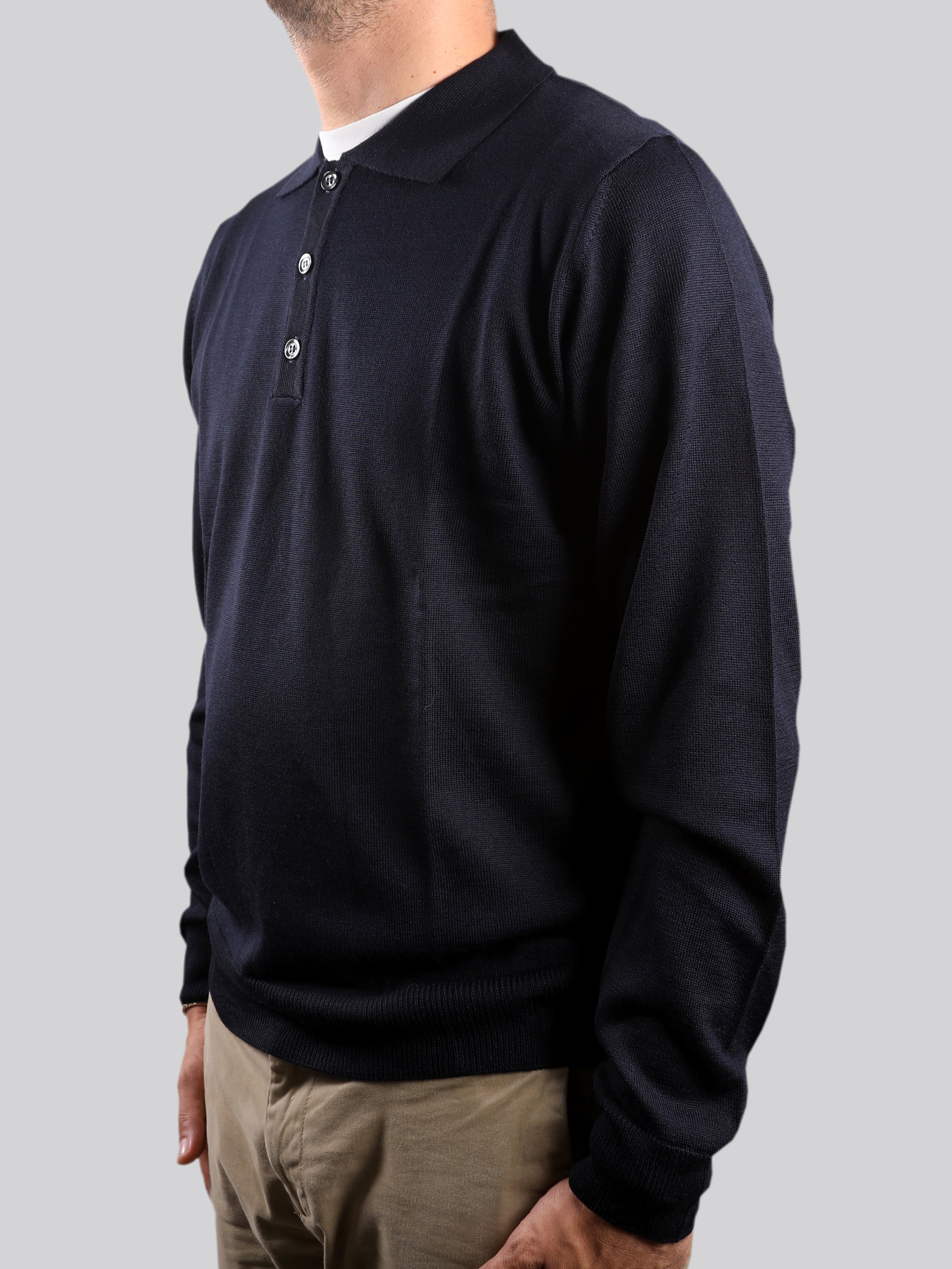 Polo In 100% Lana Merinos Blu Notte Made In Italy