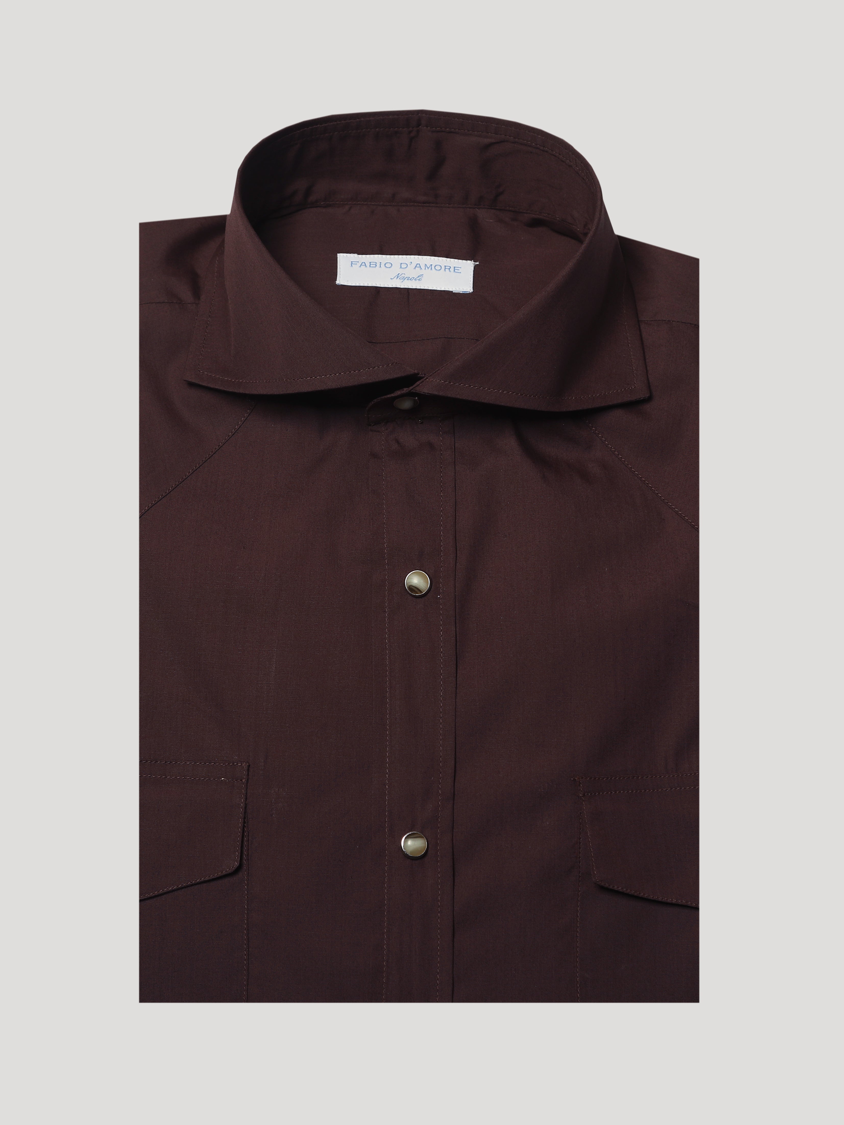 Camicia Texana in Popelin Marrone Collo Soft Made In Italy