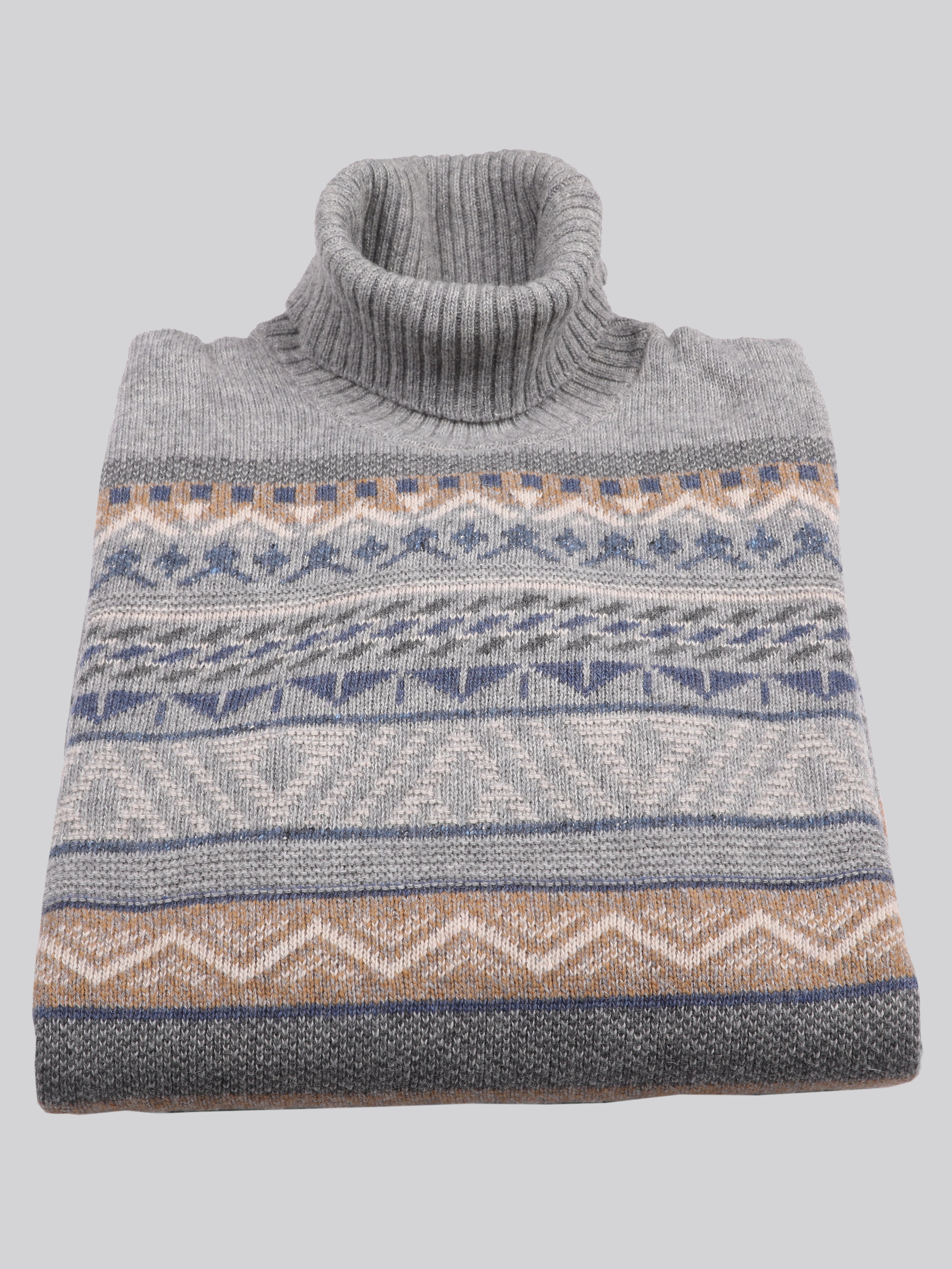 Maglione Collo Alto 100% Lana Made In Italy Courmayeur Grigio