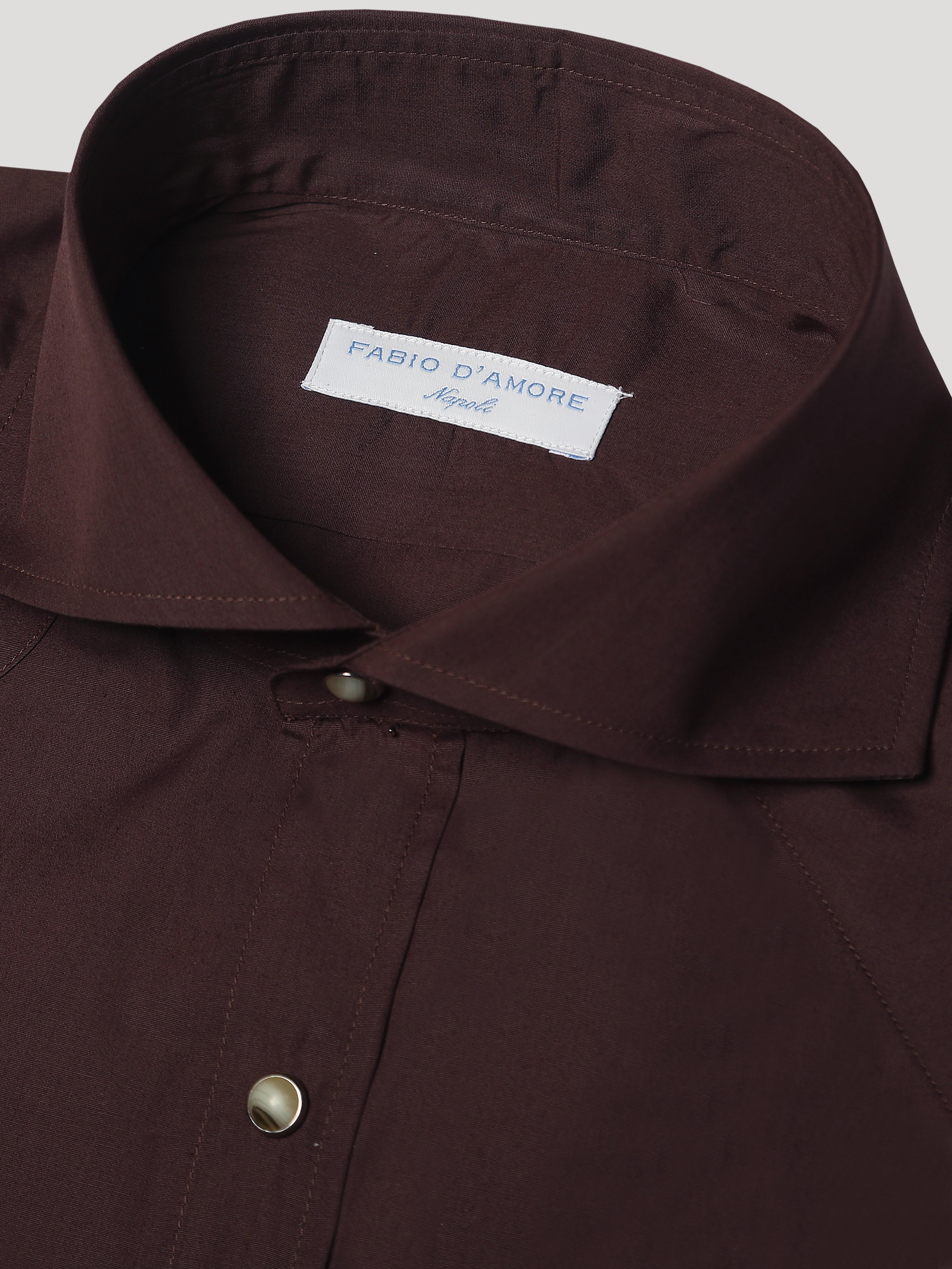 Camicia Texana in Popelin Marrone Collo Soft Made In Italy