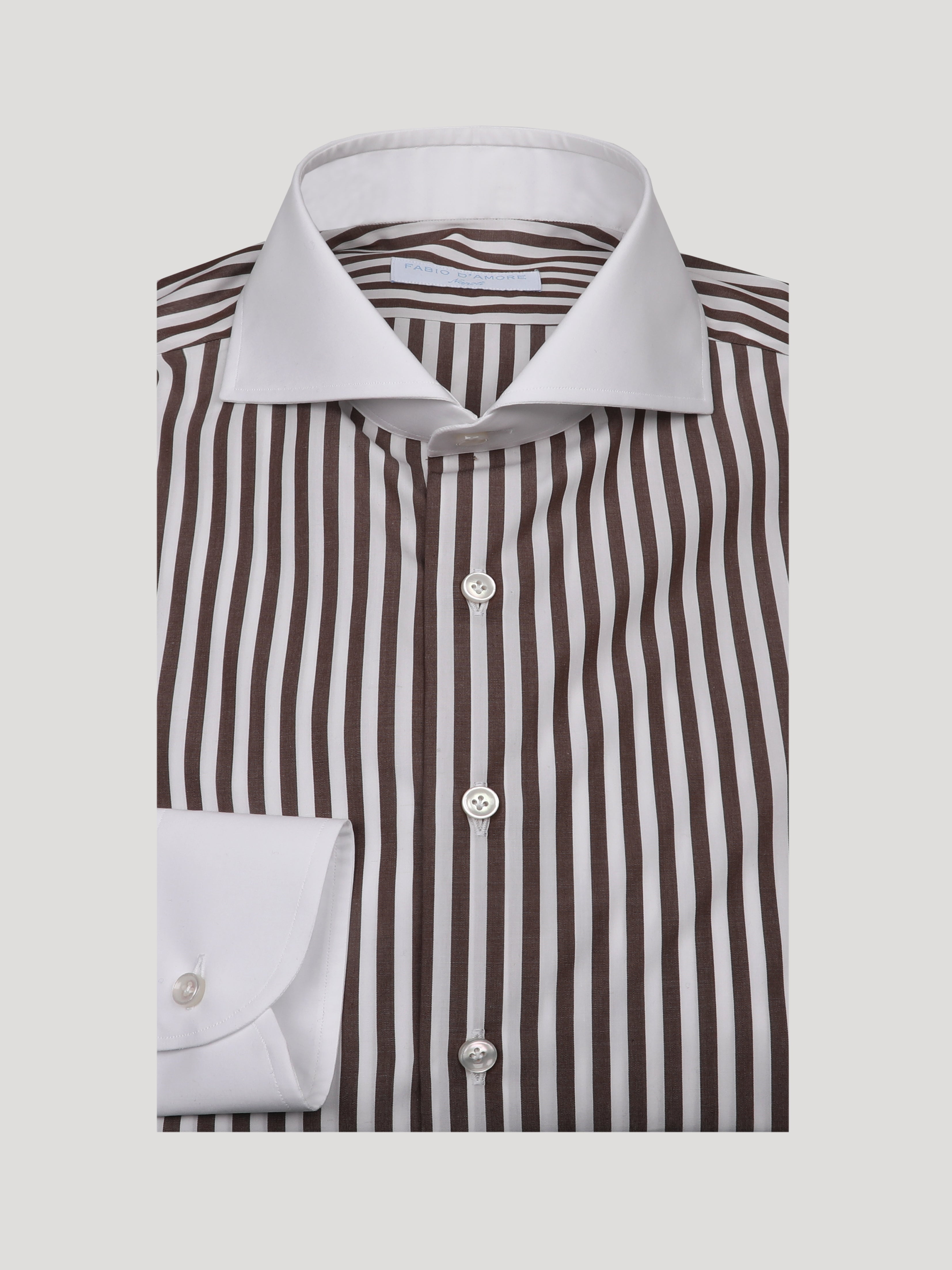 Camicia SLIM Sartoriale Wall Street Riga Marrone Collo e Polsi bianchi Made In Italy