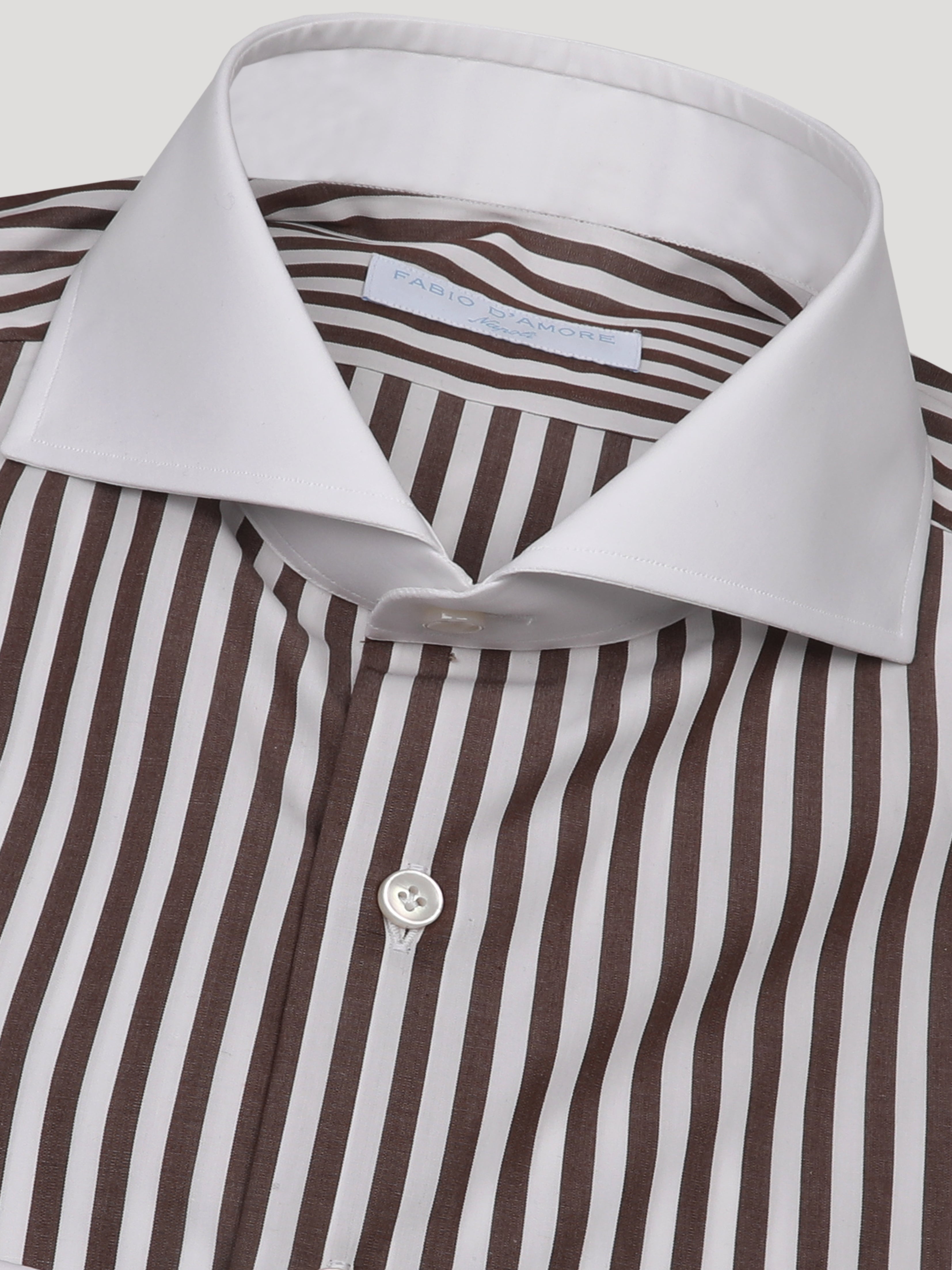 Camicia SLIM Sartoriale Wall Street Riga Marrone Collo e Polsi bianchi Made In Italy
