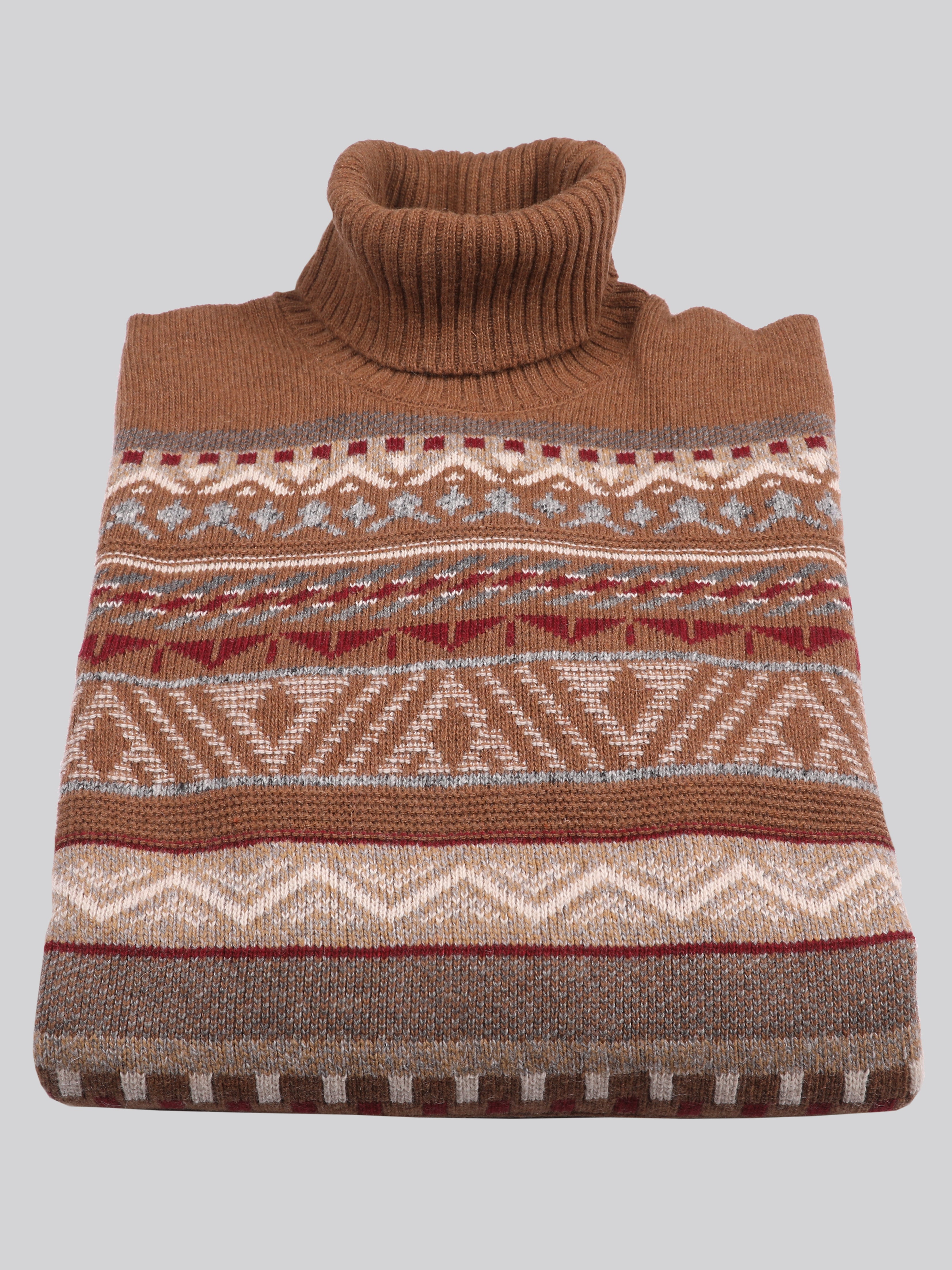 Maglione Collo Alto 100% Lana Made In Italy Courmayeur Tabacco