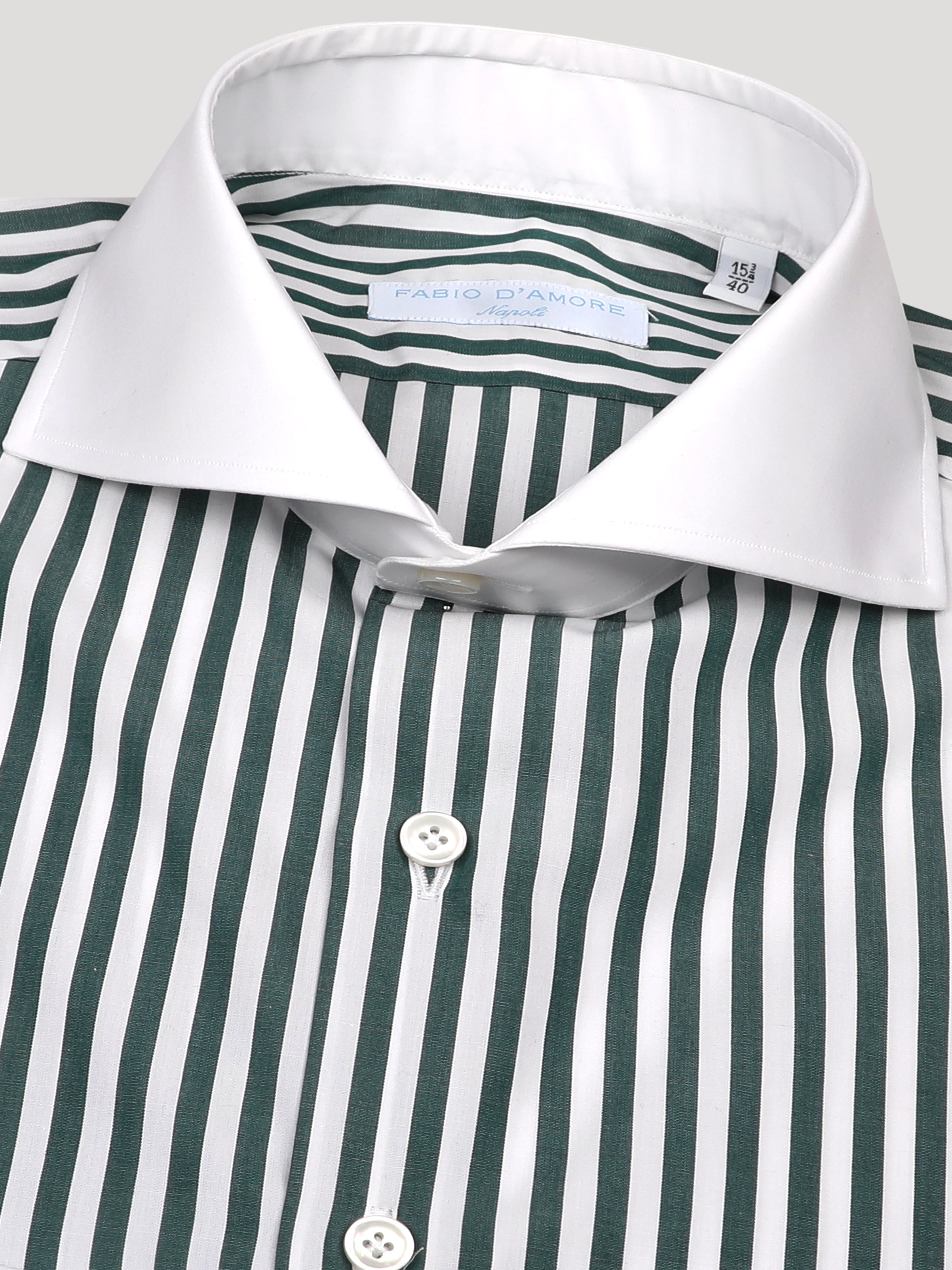 Camicia SLIM Sartoriale Wall Street Riga Verde Collo e Polsi bianchi Made In Italy