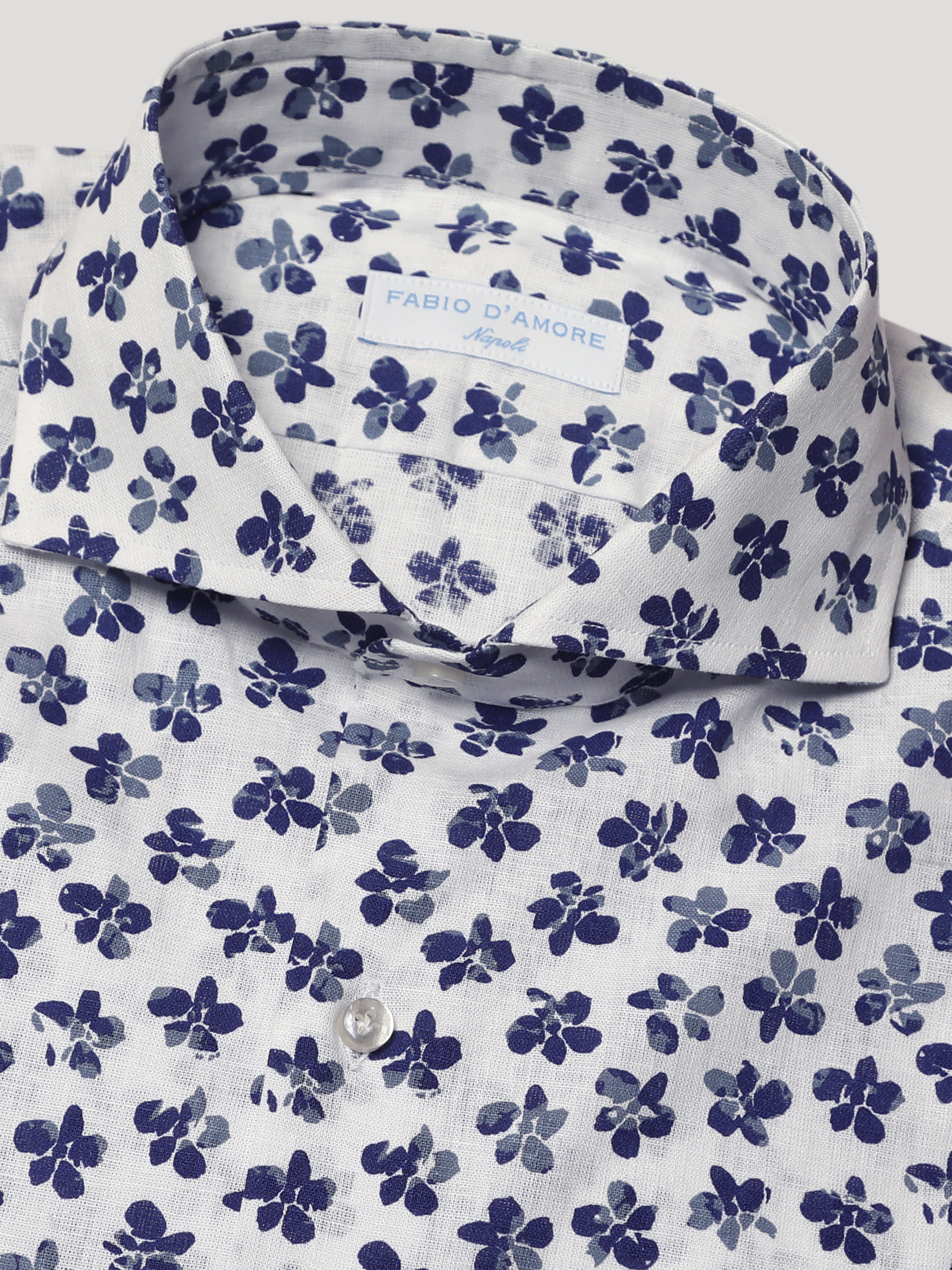 Camicia Slim Sartoriale Collo Mezzo Francese Soft Quadrifoglio Blu Cotone&Lino Made In Italy