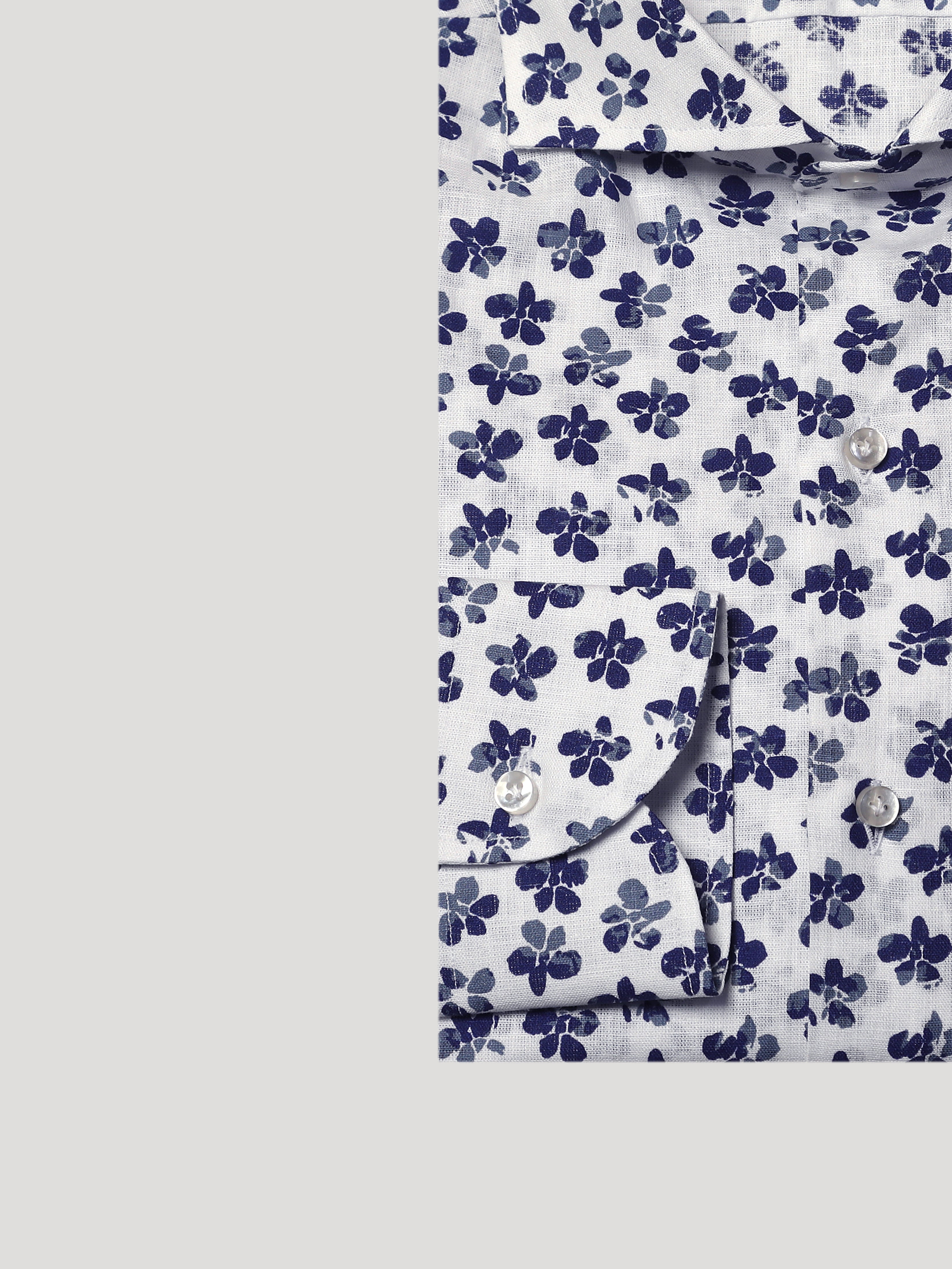 Camicia Slim Sartoriale Collo Mezzo Francese Soft Quadrifoglio Blu Cotone&Lino Made In Italy
