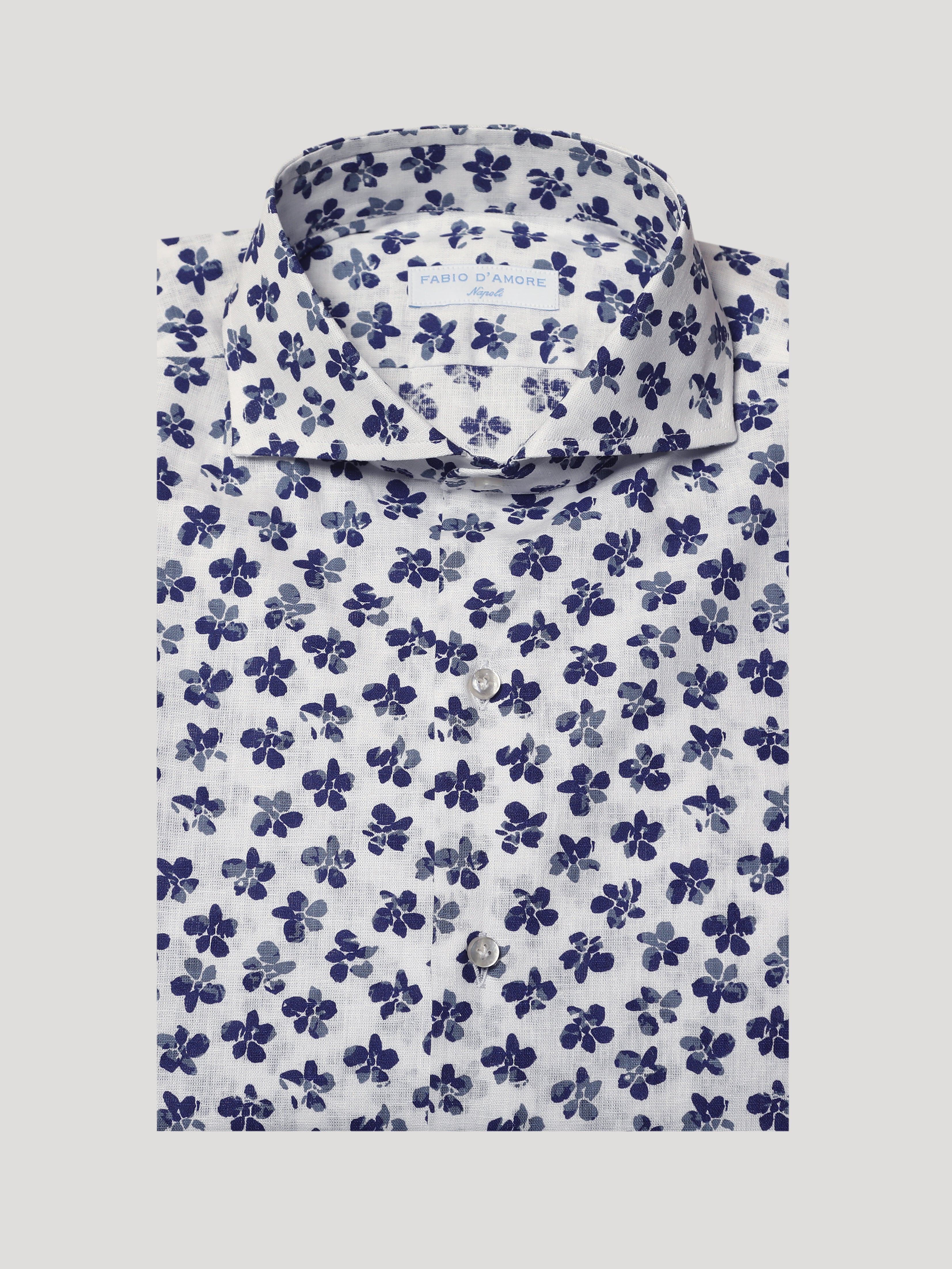 Camicia Slim Sartoriale Collo Mezzo Francese Soft Quadrifoglio Blu Cotone&Lino Made In Italy