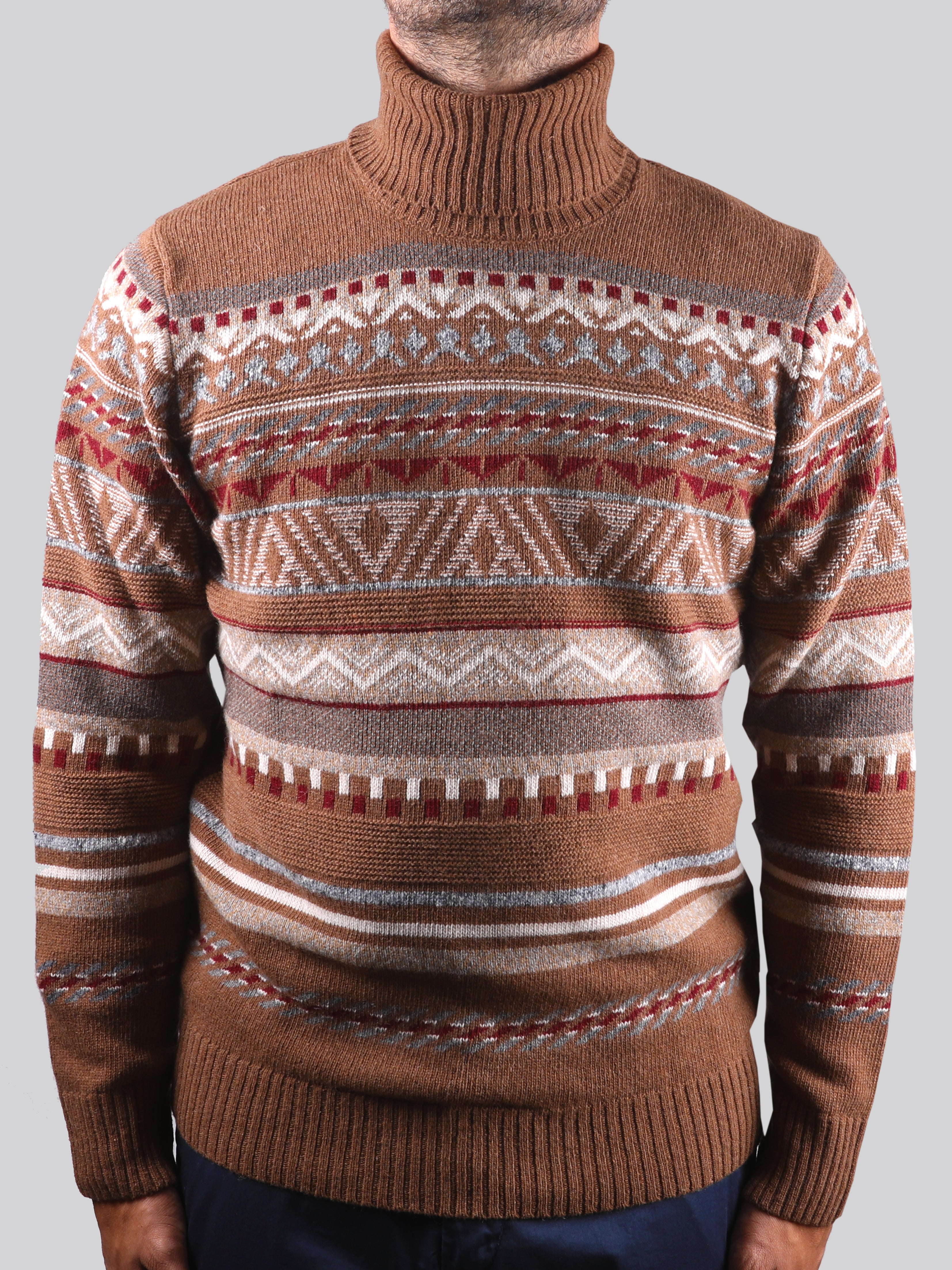 Maglione Collo Alto 100% Lana Made In Italy Courmayeur Tabacco