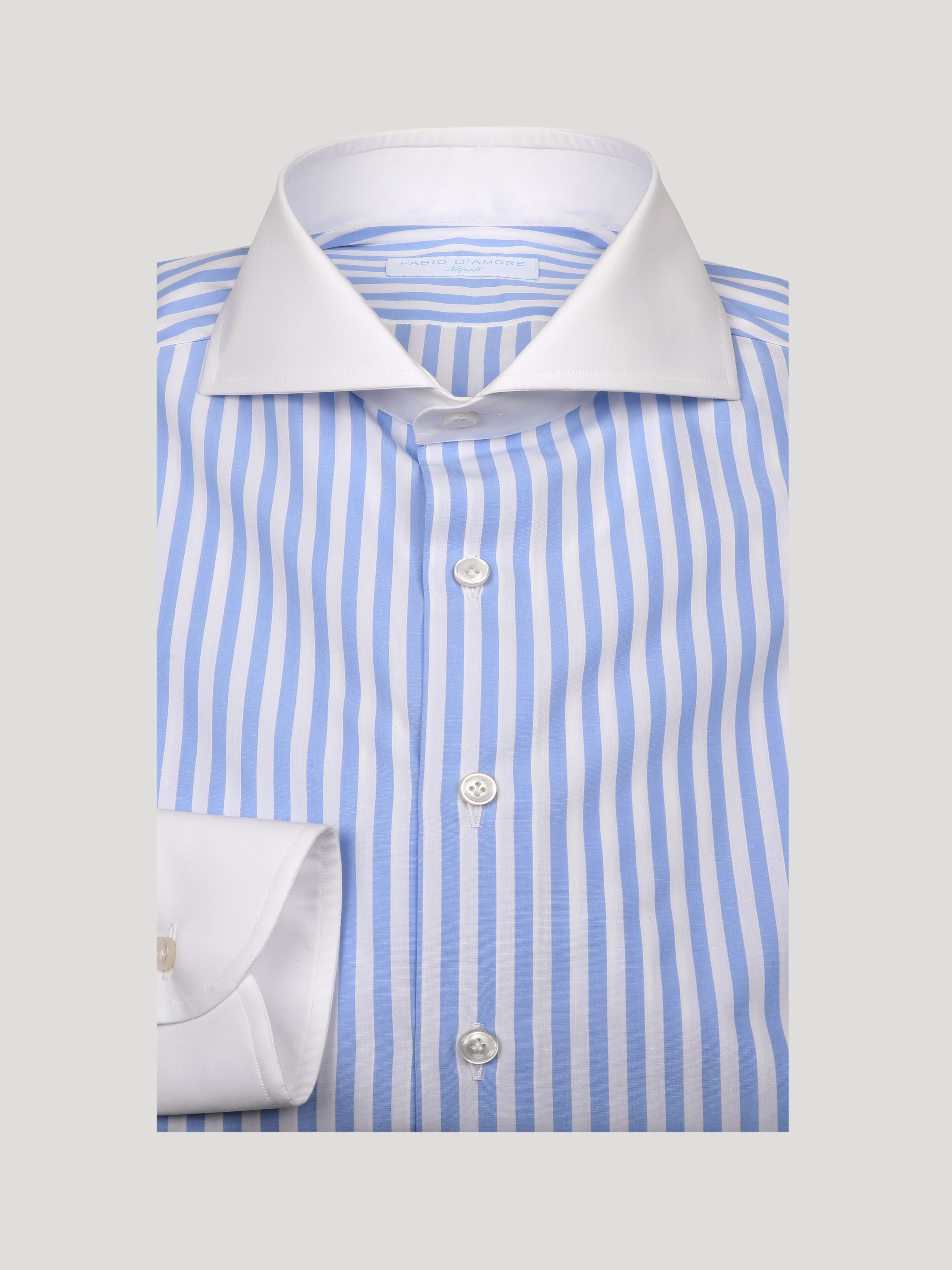 Camicia SLIM Sartoriale Wall Street Riga Azzurra Collo e Polsi bianchi Made In Italy