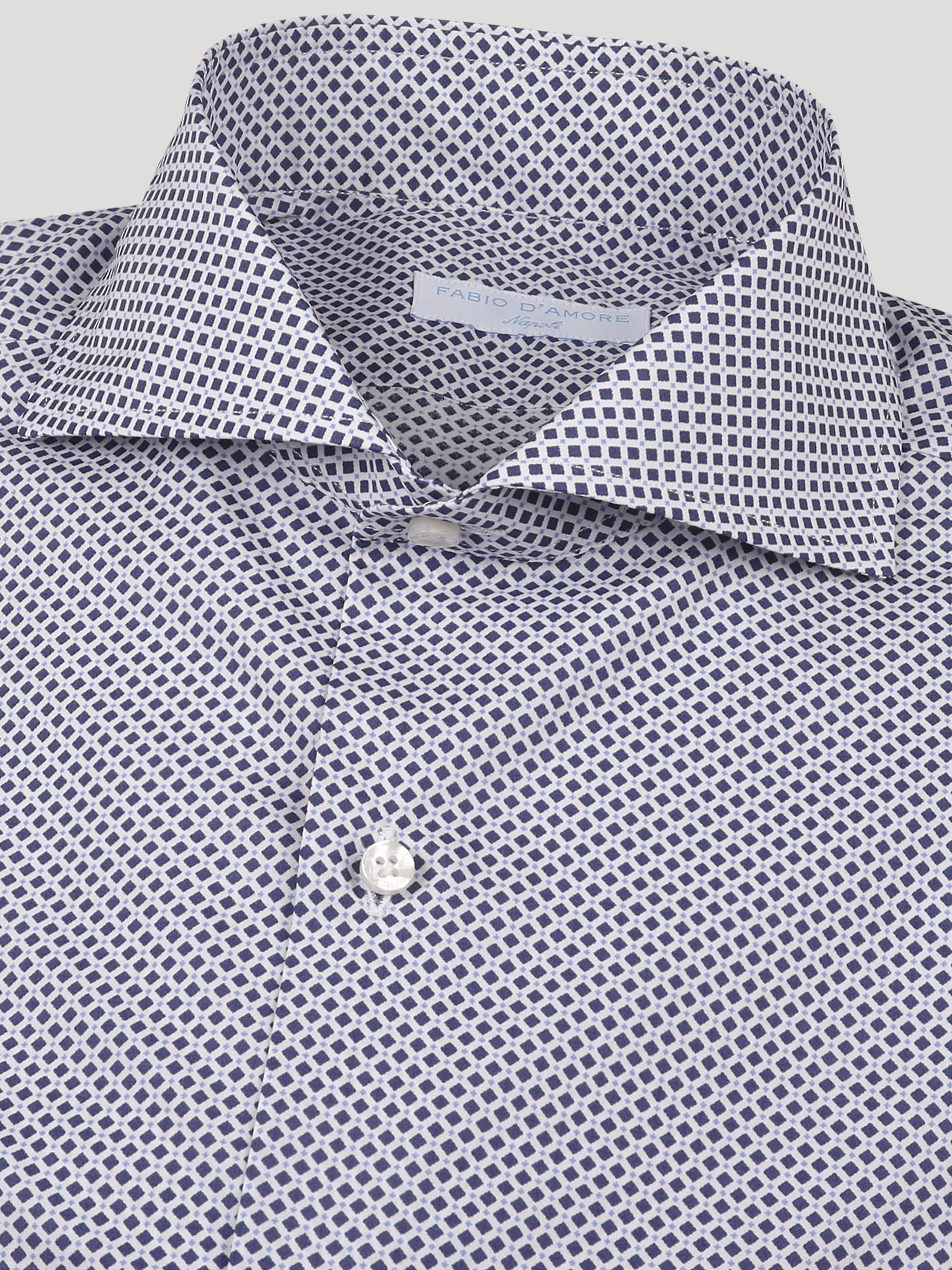 Camicia Slim Sartoriale Collo Mezzo Francese Soft Stampa Blu